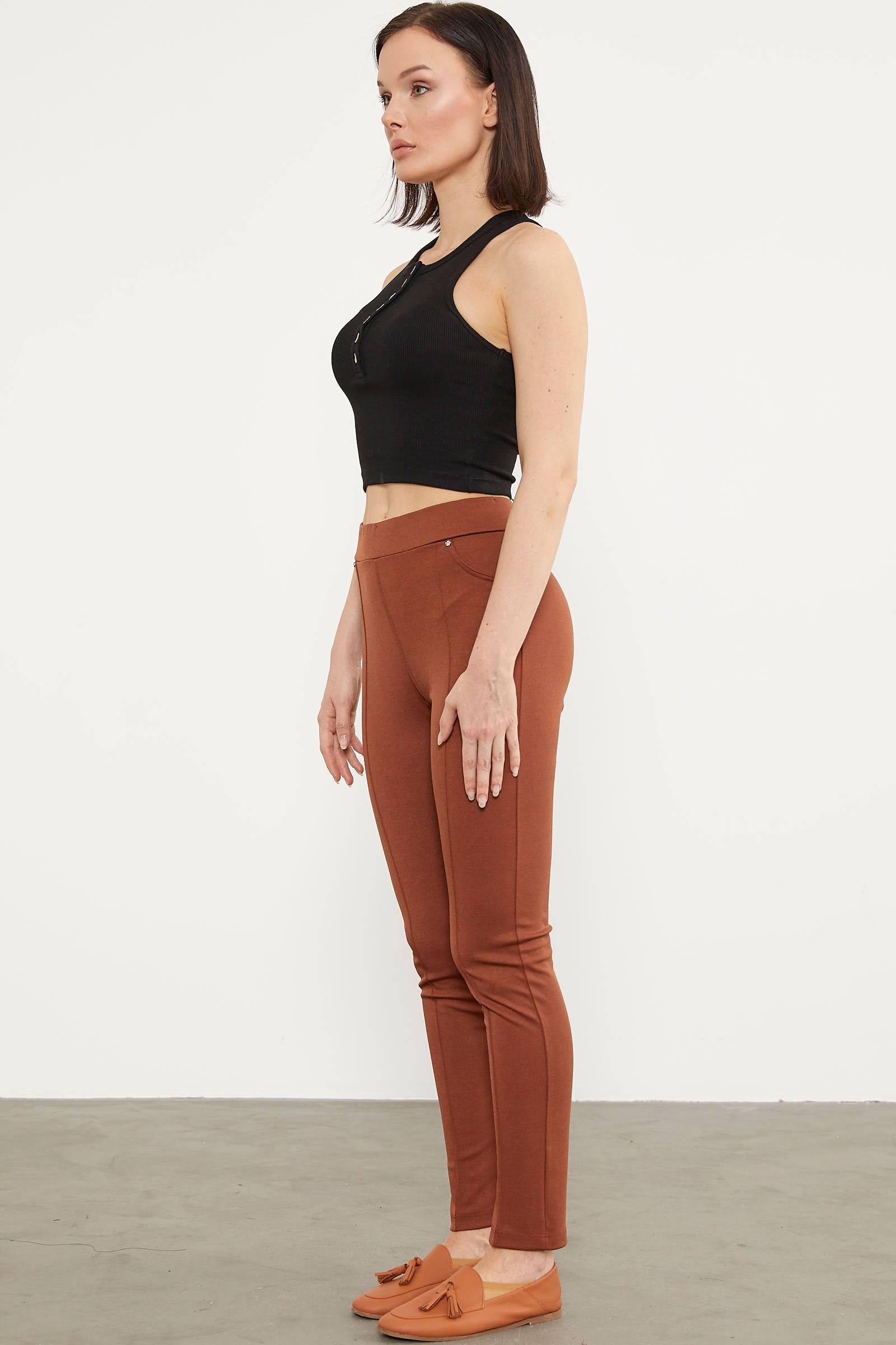 Önden Dikiş Detaylı Tayt - Kiremit (4) Sementa