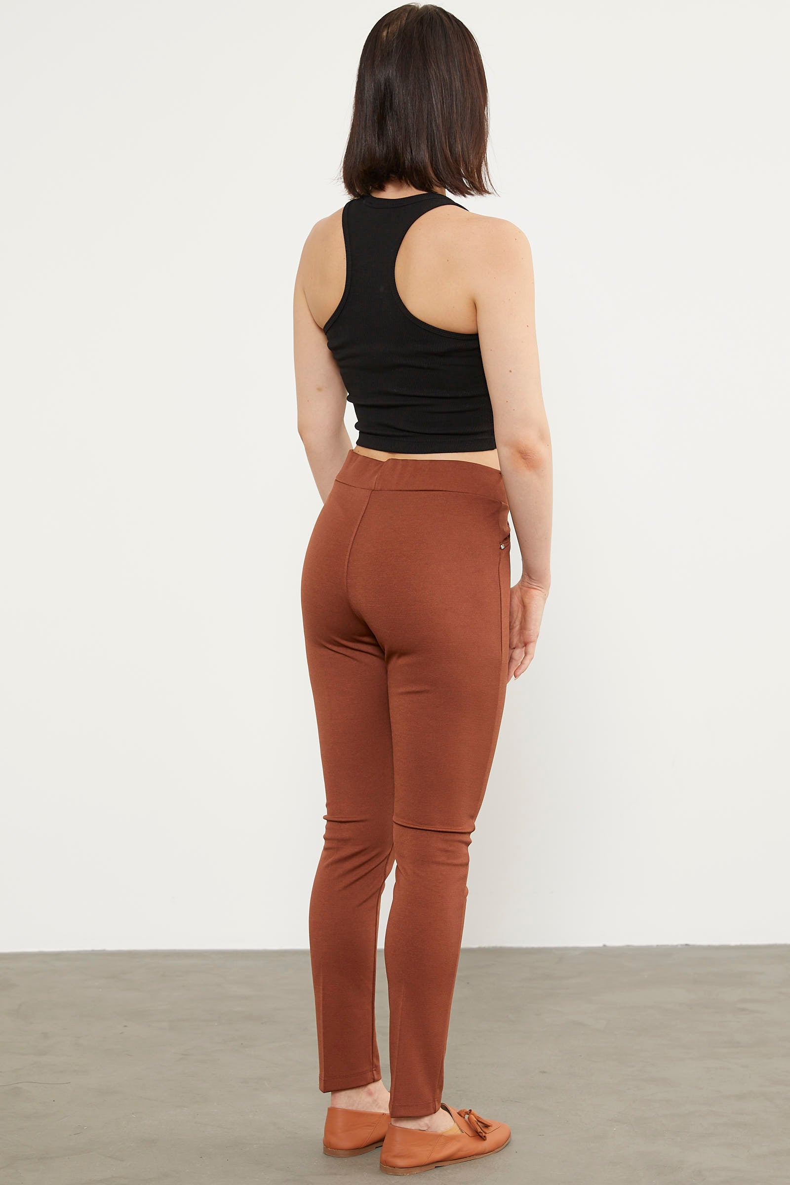 Önden Dikiş Detaylı Tayt - Kiremit (5) Sementa