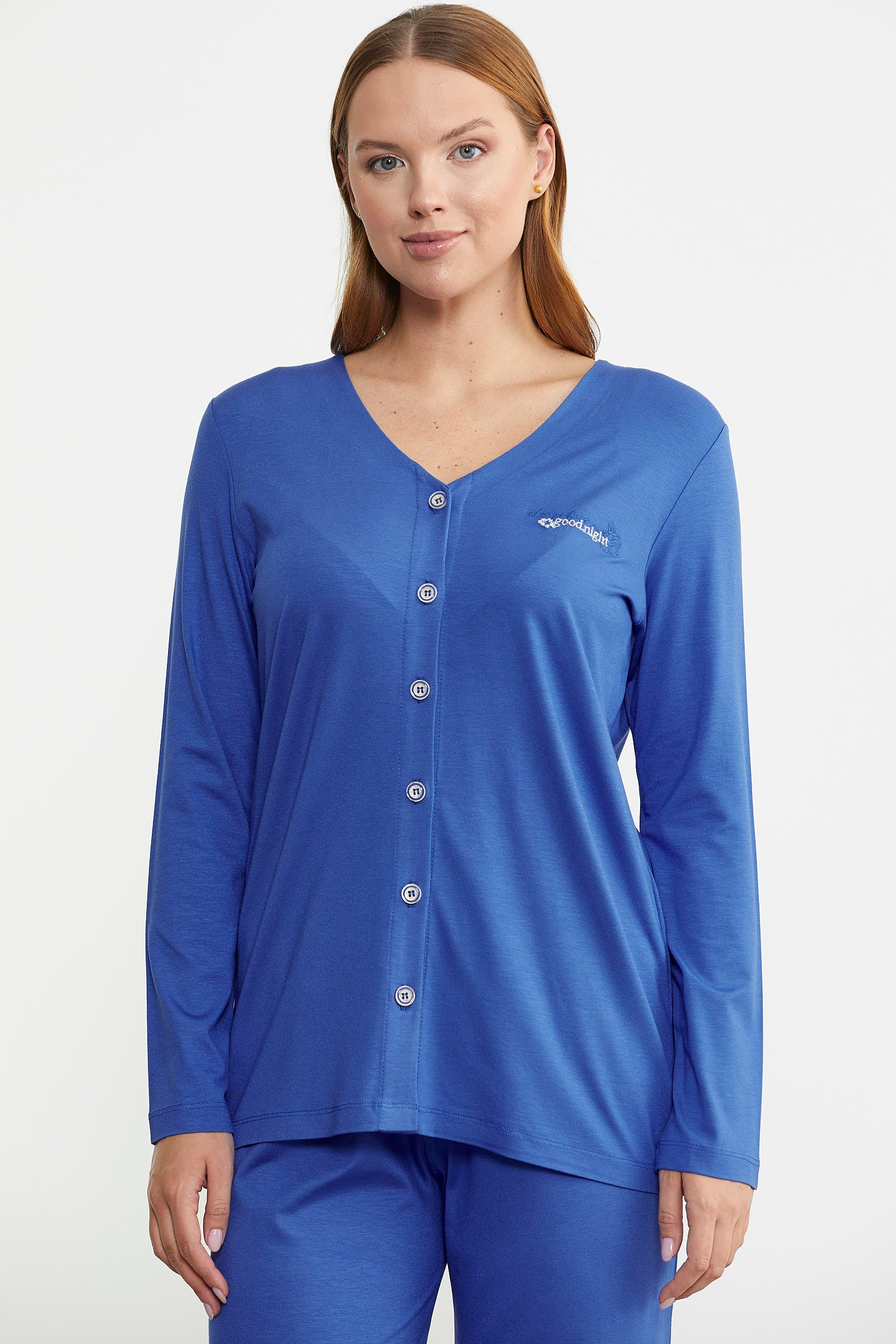 Önden Düğmeli Rahat Kalıp Pijama Takım - Saks - Sementa