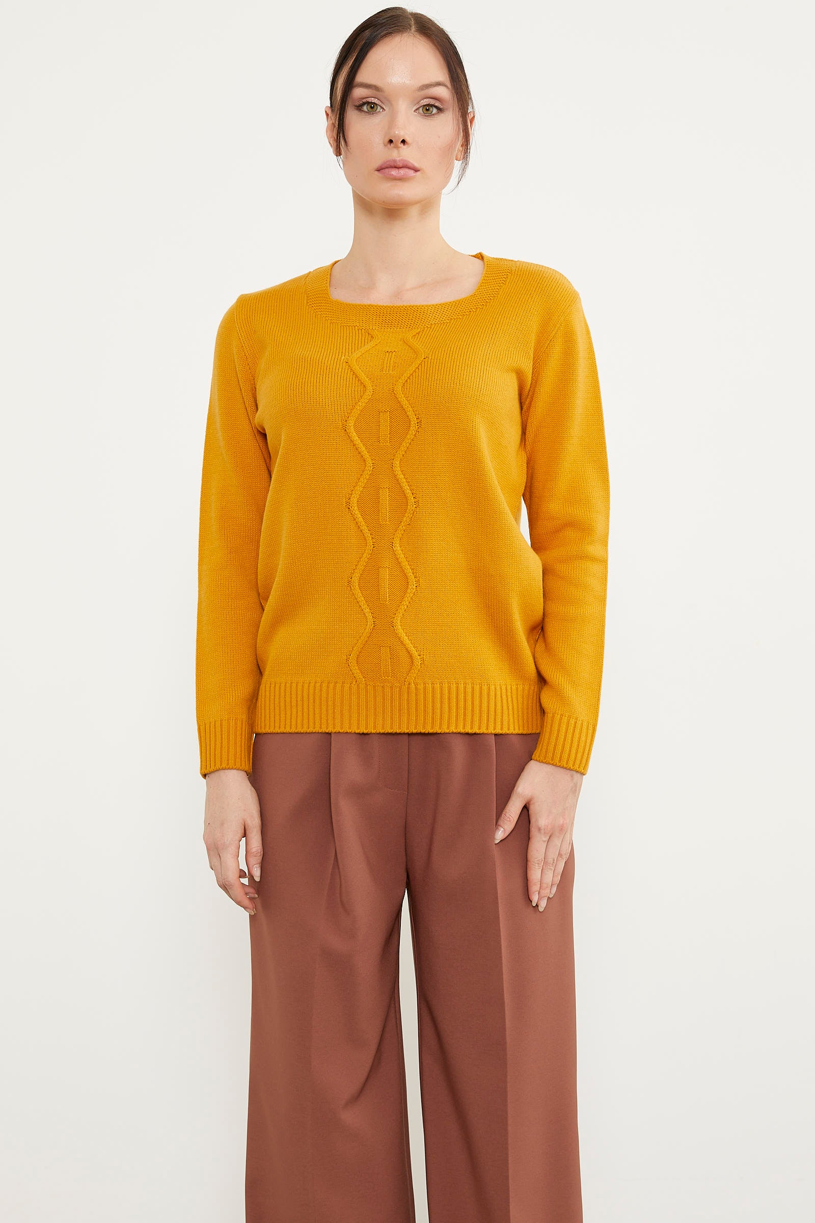 Önü Örgü Detaylı Triko Basic Kazak - Güneş (3) Sementa