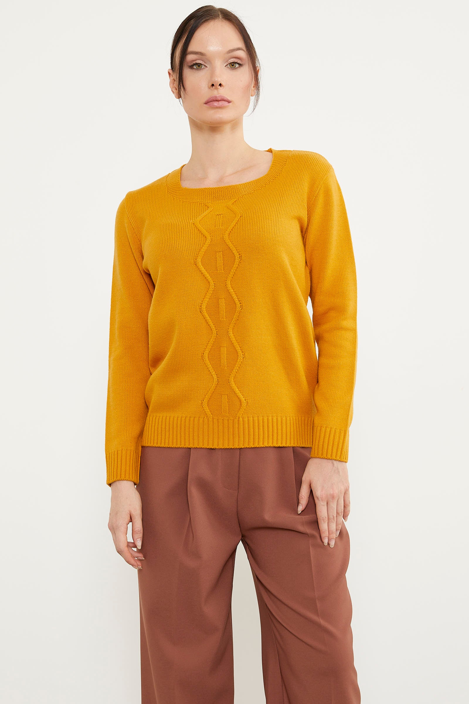 Önü Örgü Detaylı Triko Basic Kazak - Güneş (4) Sementa