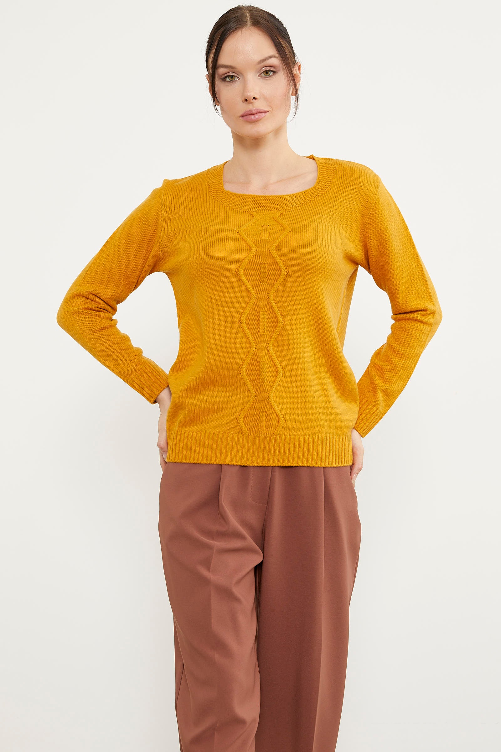 Önü Örgü Detaylı Triko Basic Kazak - Güneş (1) Sementa