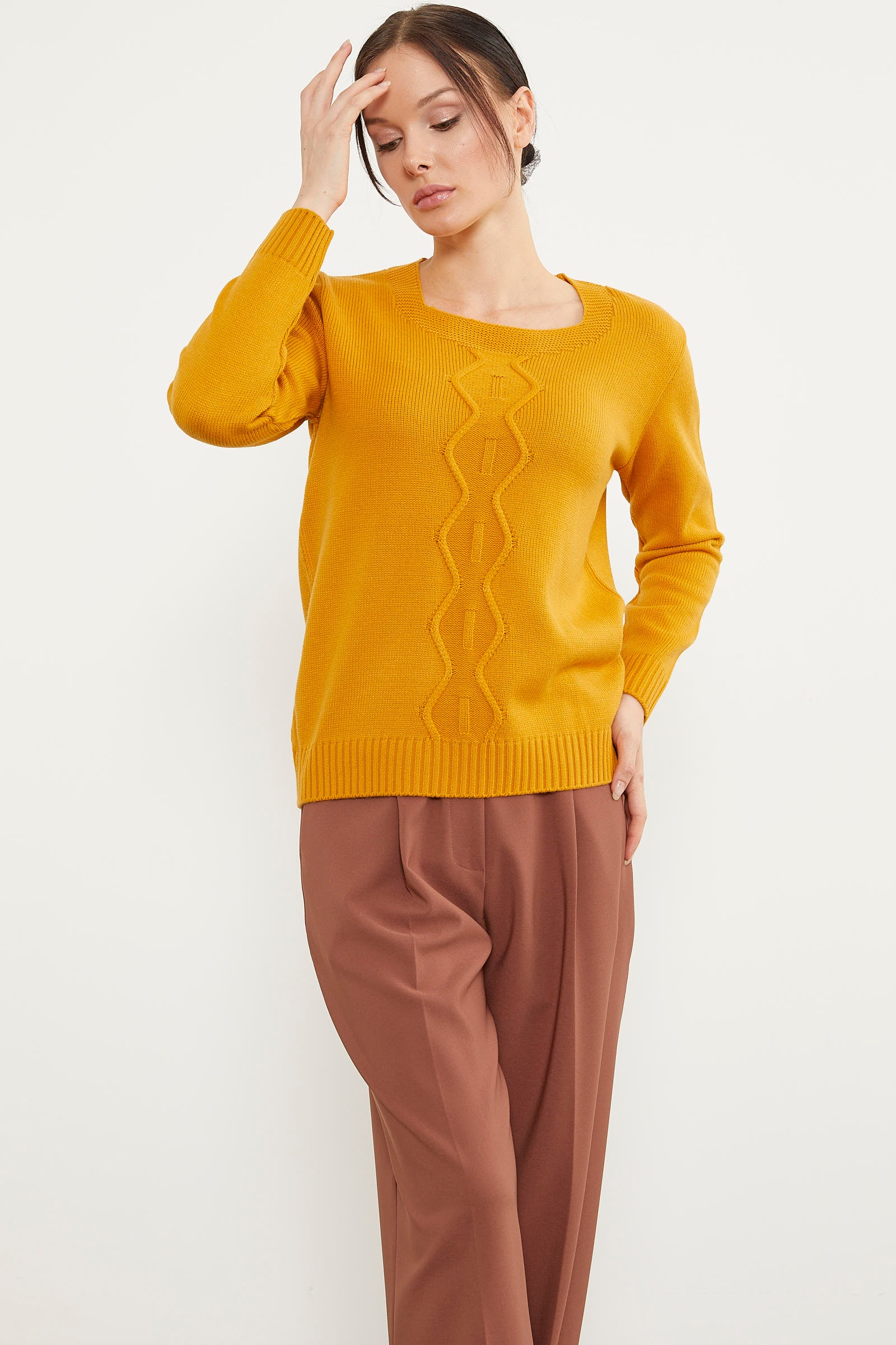 Önü Örgü Detaylı Triko Basic Kazak - Güneş (2) Sementa