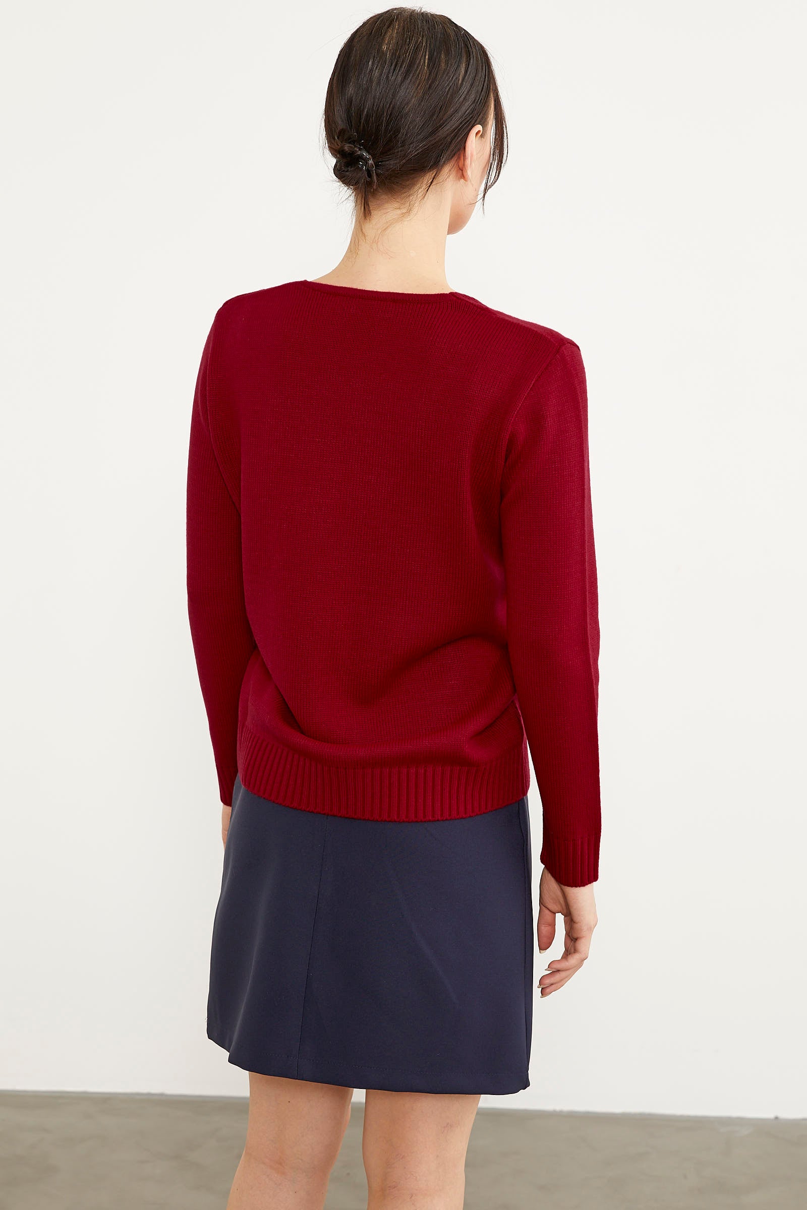 Önü Örgü Detaylı Triko Basic Kazak - Kırmızı (4) Sementa