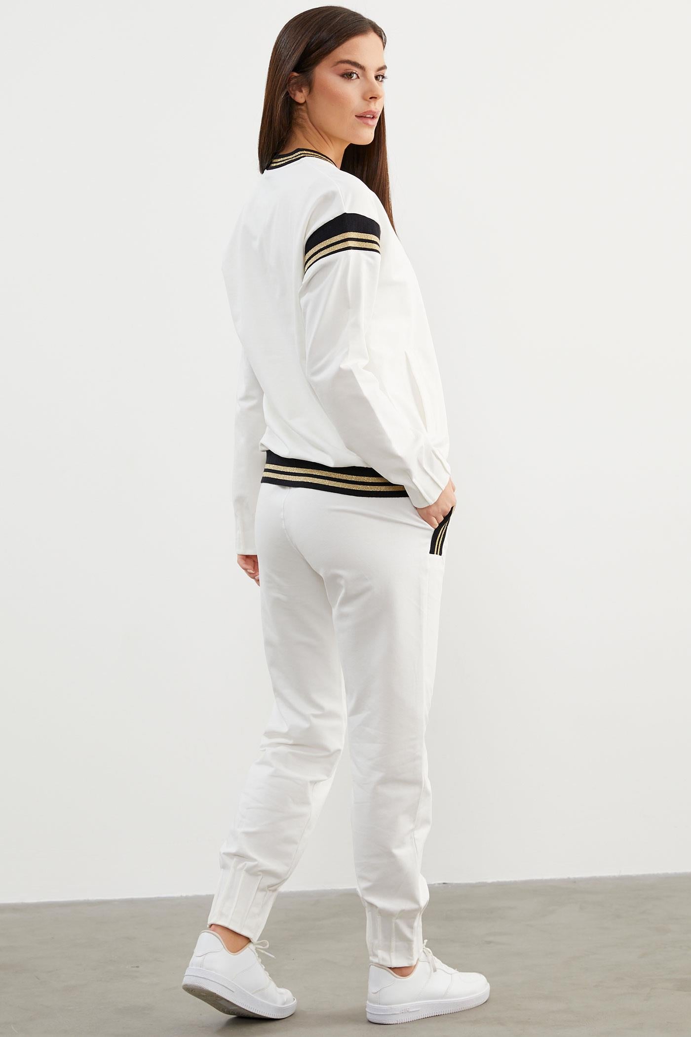 Örme Detaylı Paçası Piliseli Eşofman Takım - Ekru (6) Sementa