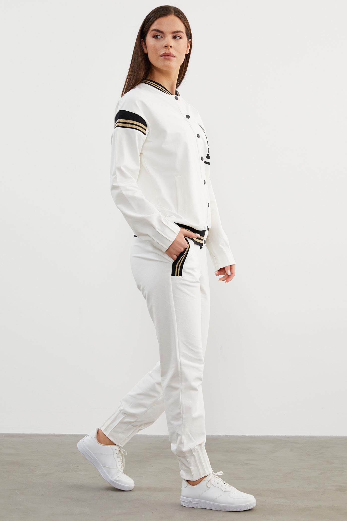 Örme Detaylı Paçası Piliseli Eşofman Takım - Ekru (7) Sementa