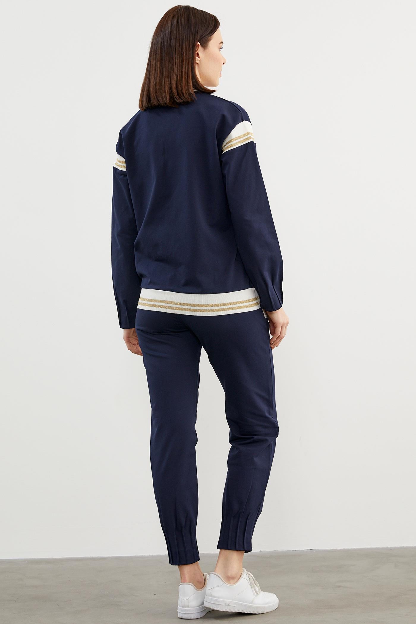 Örme Detaylı Paçası Piliseli Eşofman Takım - Lacivert (8) Sementa