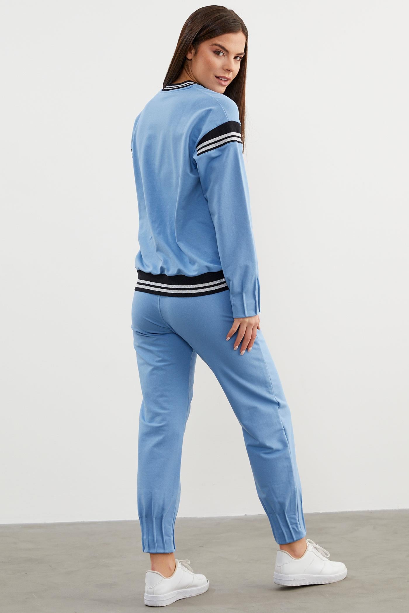 Örme Detaylı Paçası Piliseli Eşofman Takım - Mavi (7) Sementa