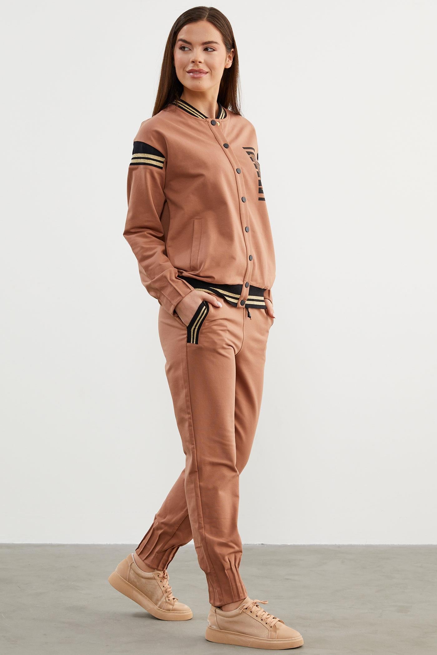 Örme Detaylı Paçası Piliseli Eşofman Takım - Sütlü Kahve (6) Sementa