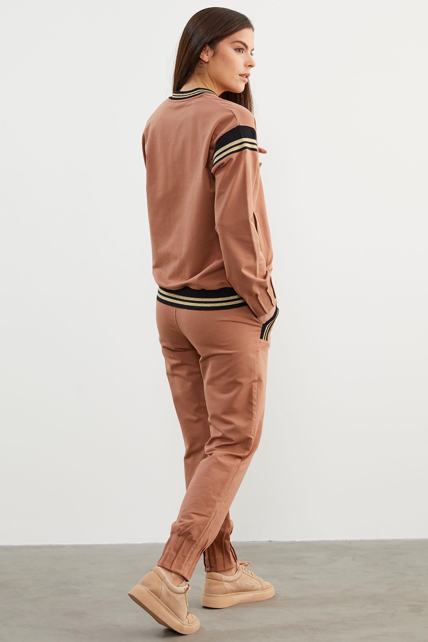 Örme Detaylı Paçası Piliseli Eşofman Takım - Sütlü Kahve (7) Sementa