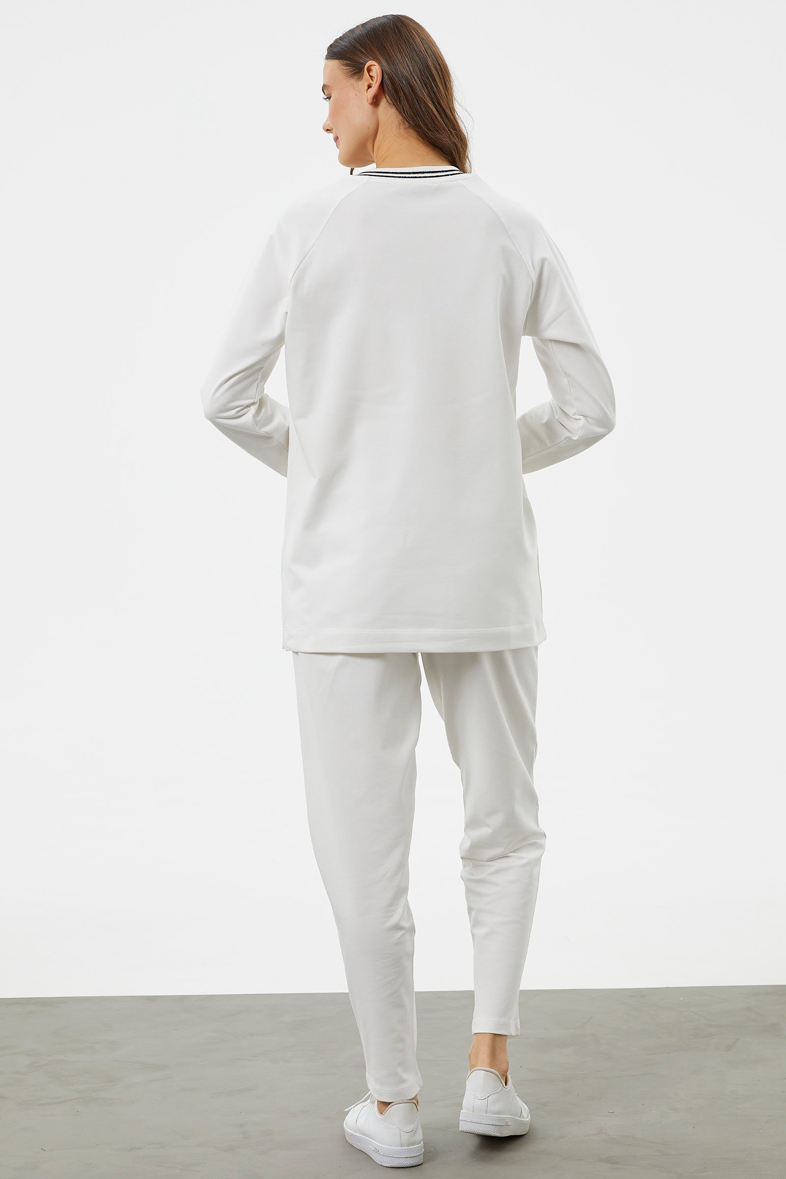 Örme Yaka Fermuarlı Tunik Eşofman Takım - Ekru (8) Sementa