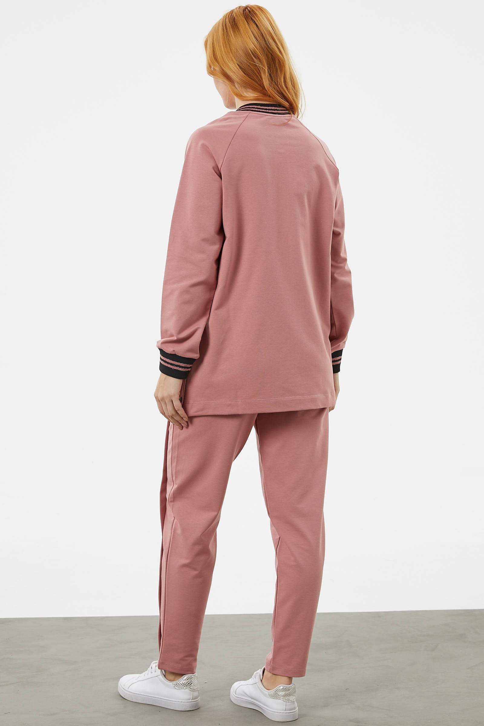 Örme Yaka Fermuarlı Tunik Eşofman Takım - Gül (7) Sementa