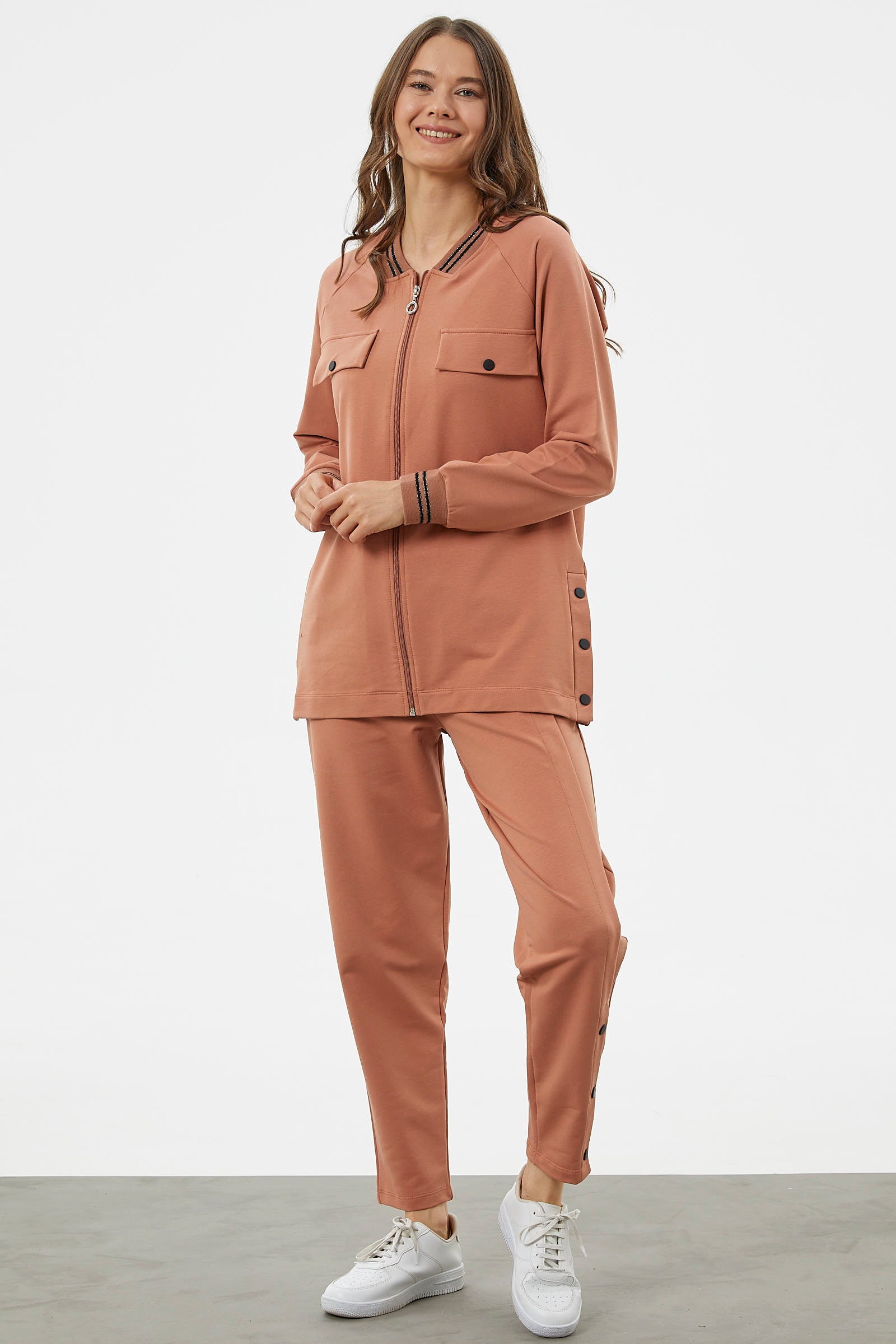 Örme Yaka Fermuarlı Tunik Eşofman Takım - Somon (4) Sementa