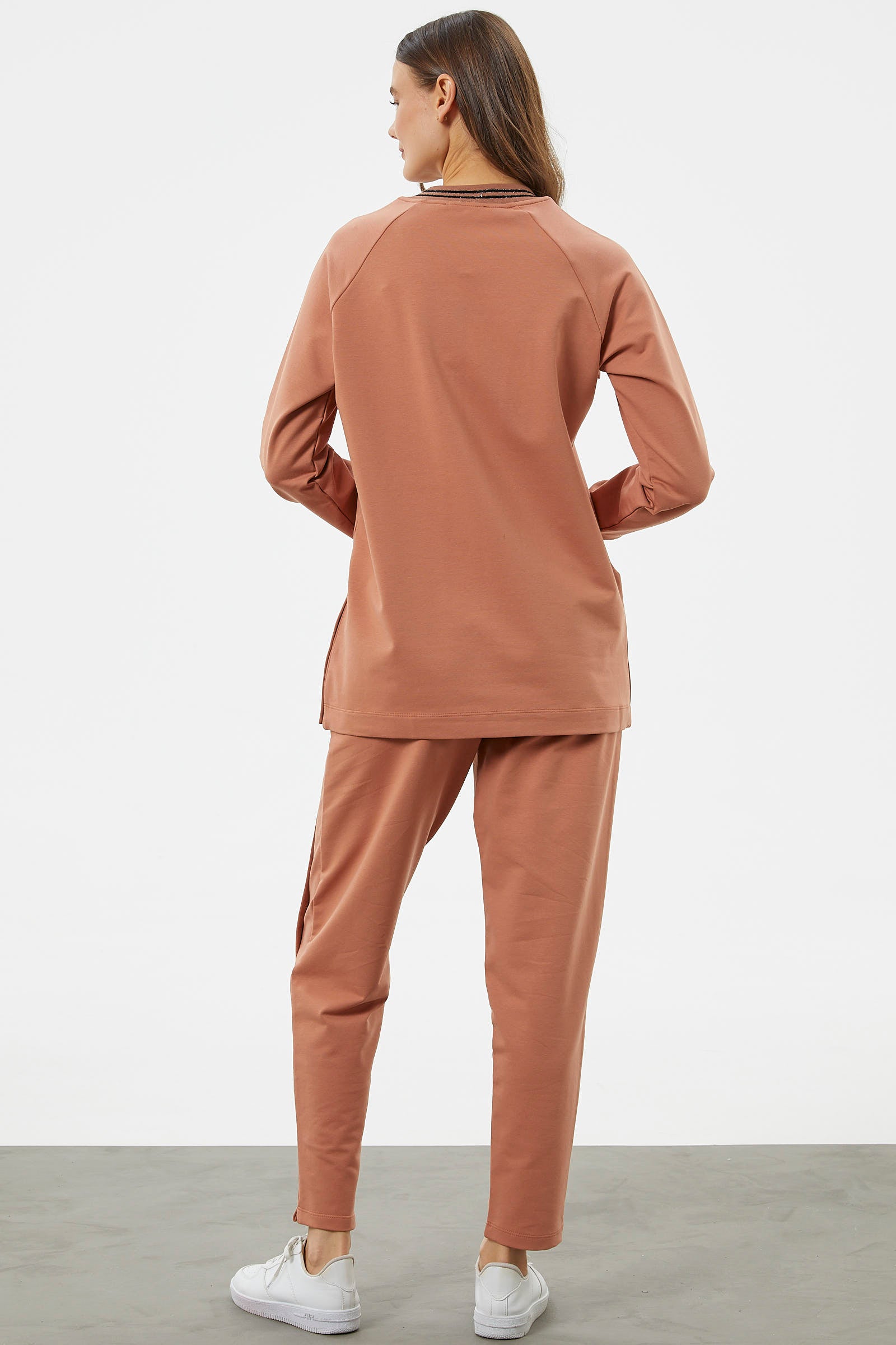 Örme Yaka Fermuarlı Tunik Eşofman Takım - Somon (7) Sementa