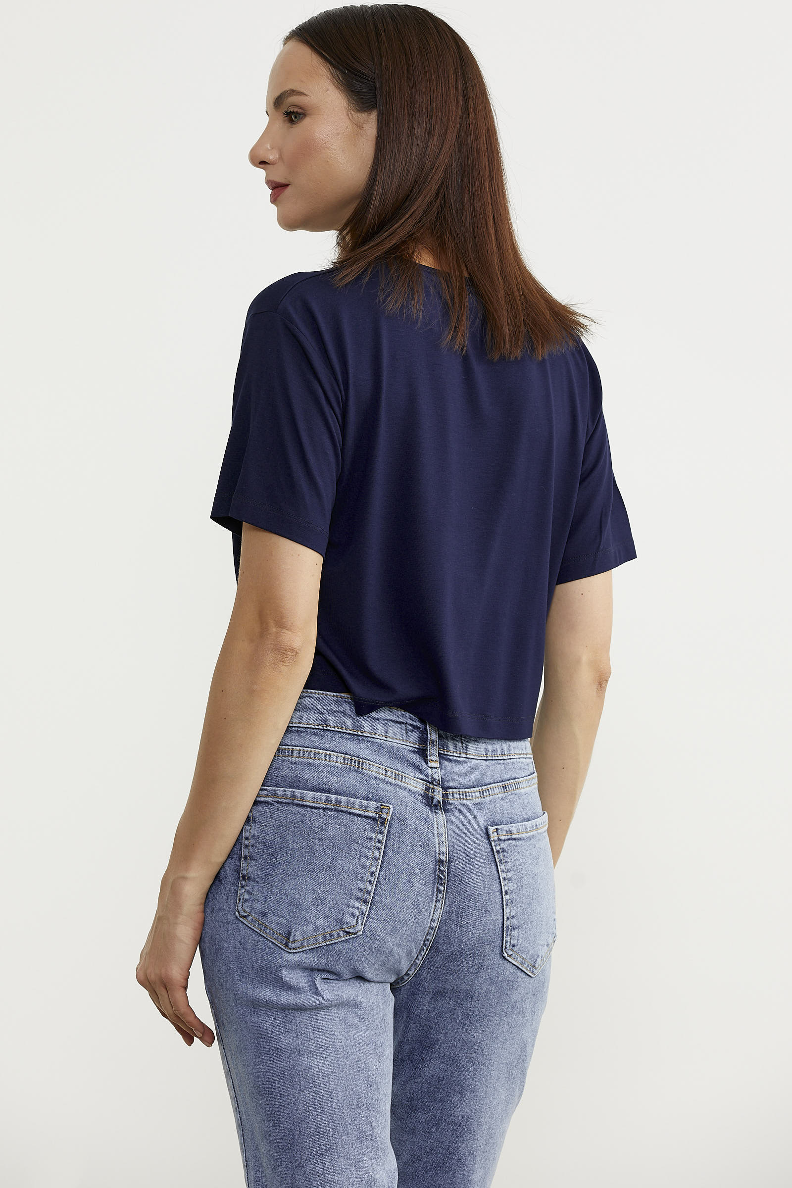 Oversize Baskılı Crop Tişört - Lacivert (6) Sementa