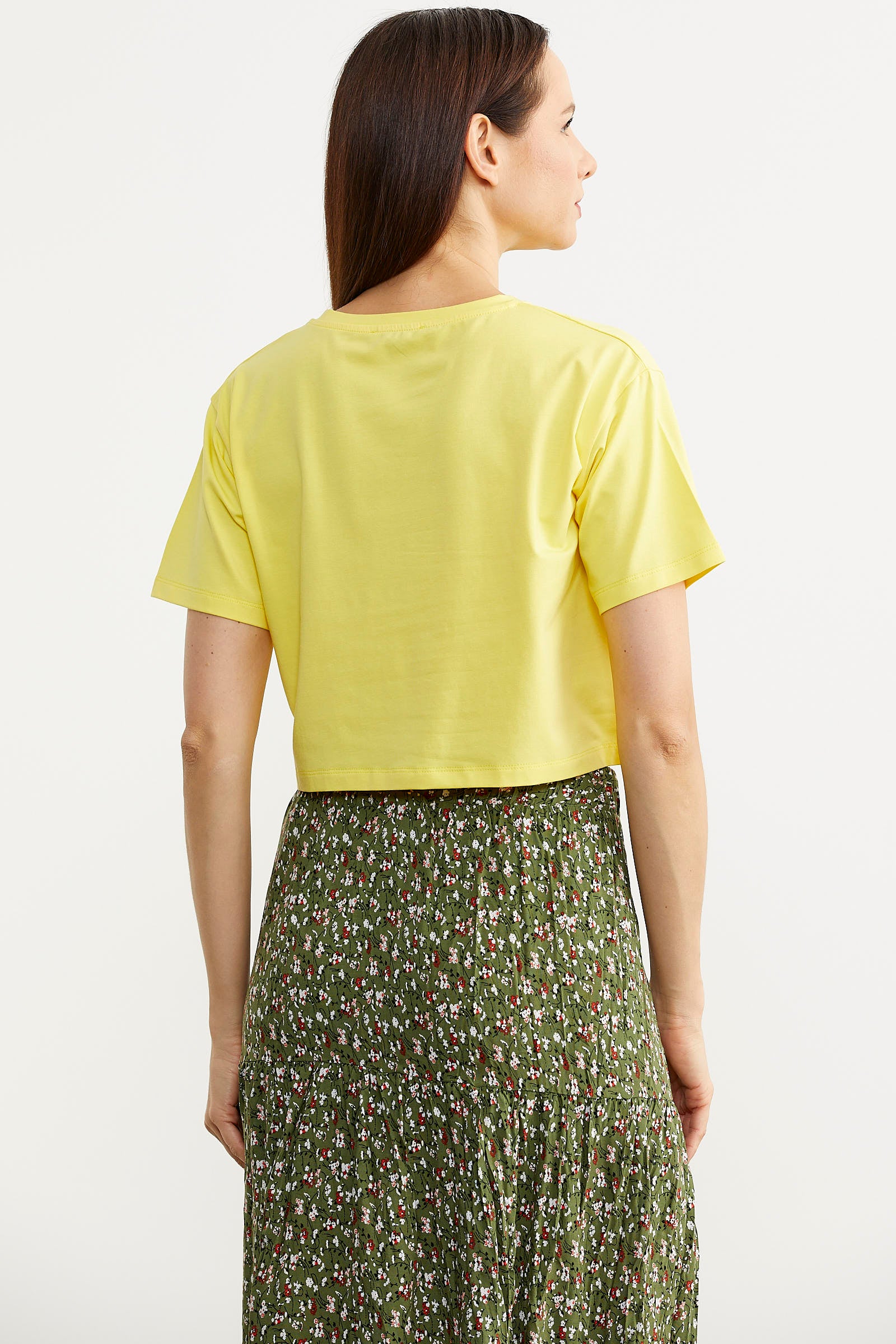 Oversize Baskılı Crop Tişört - Sarı (5) Sementa