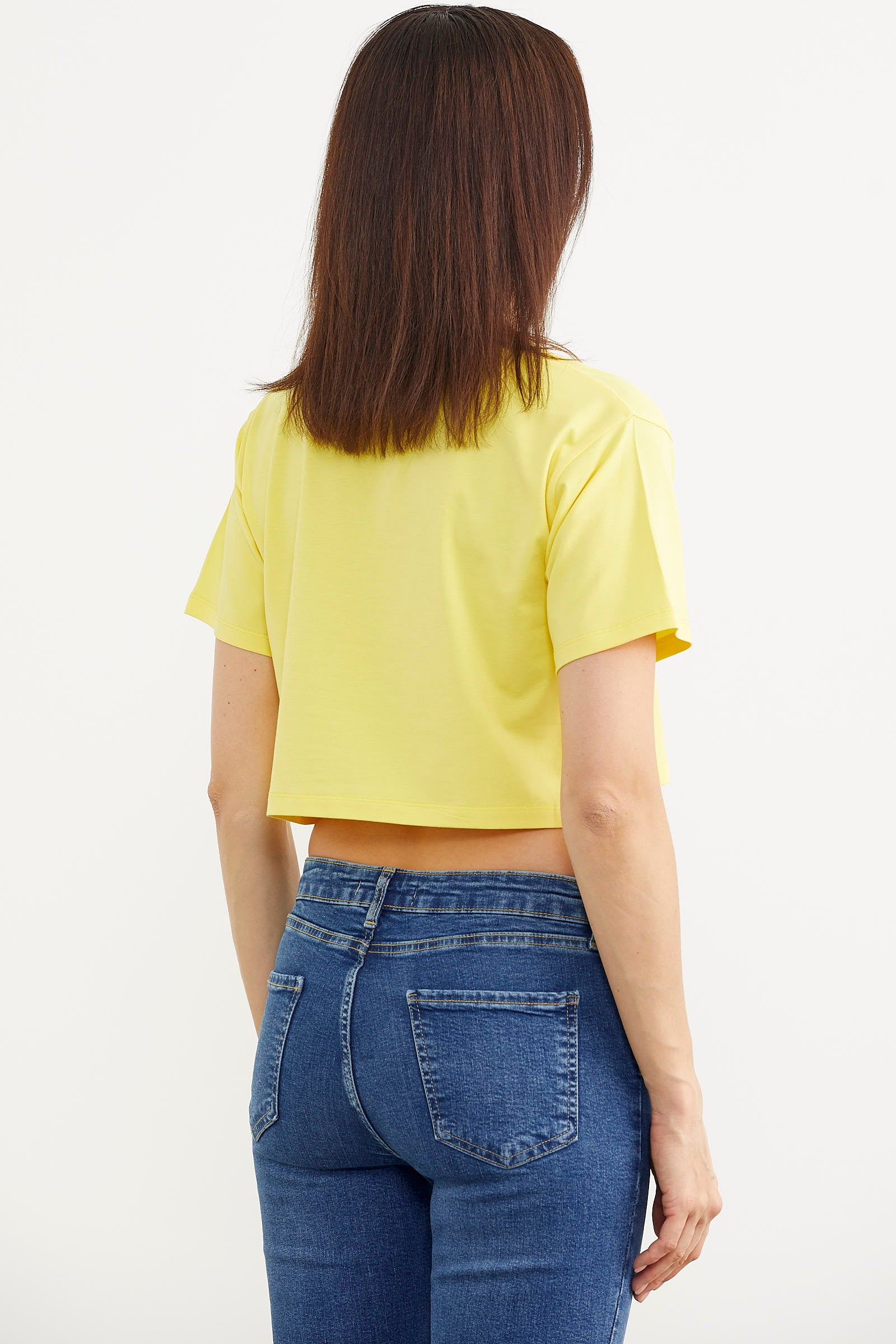 Oversize Baskılı Crop Tişört - Sarı (5) Sementa