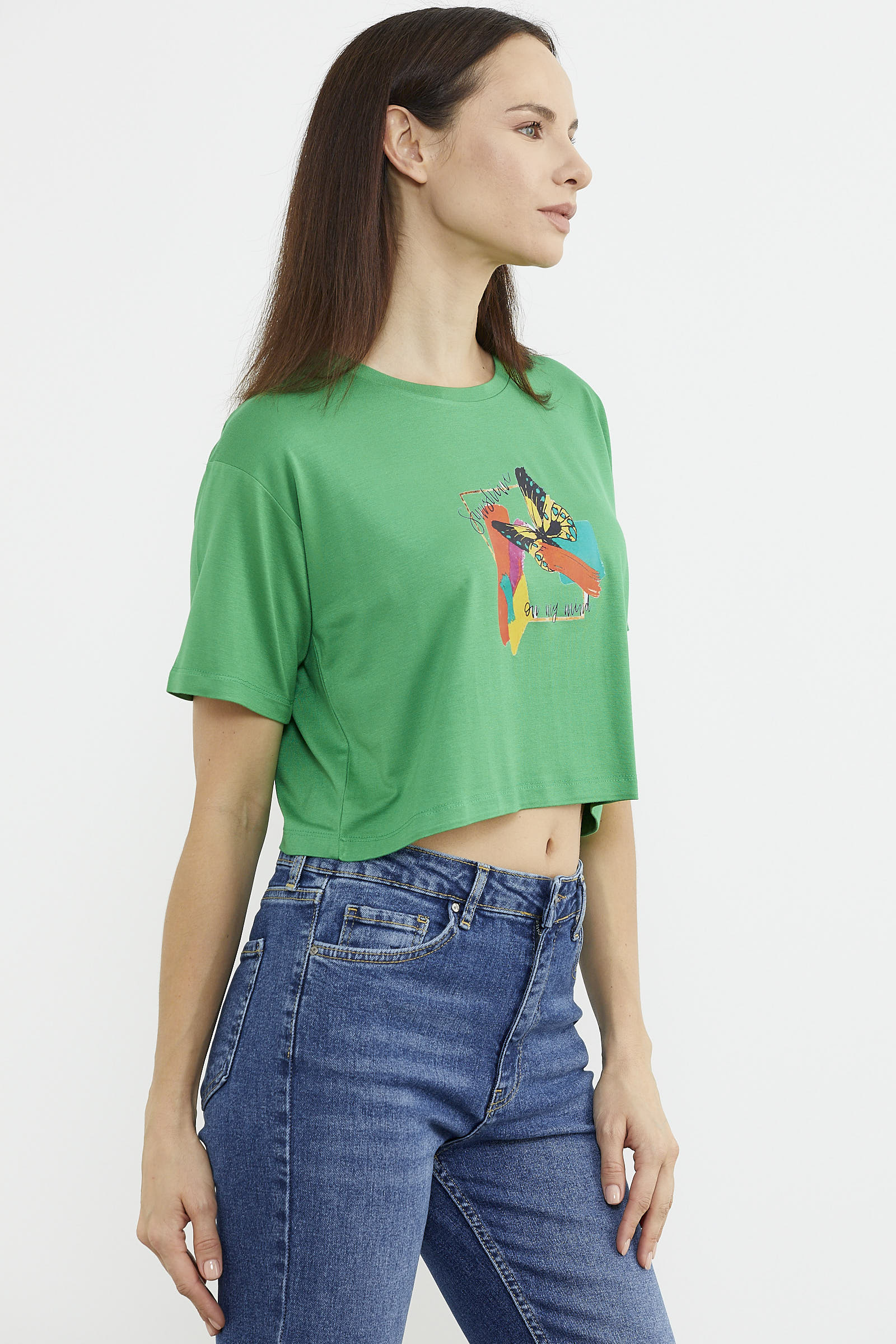 Oversize Baskılı Crop Tişört - Yeşil (4) Sementa