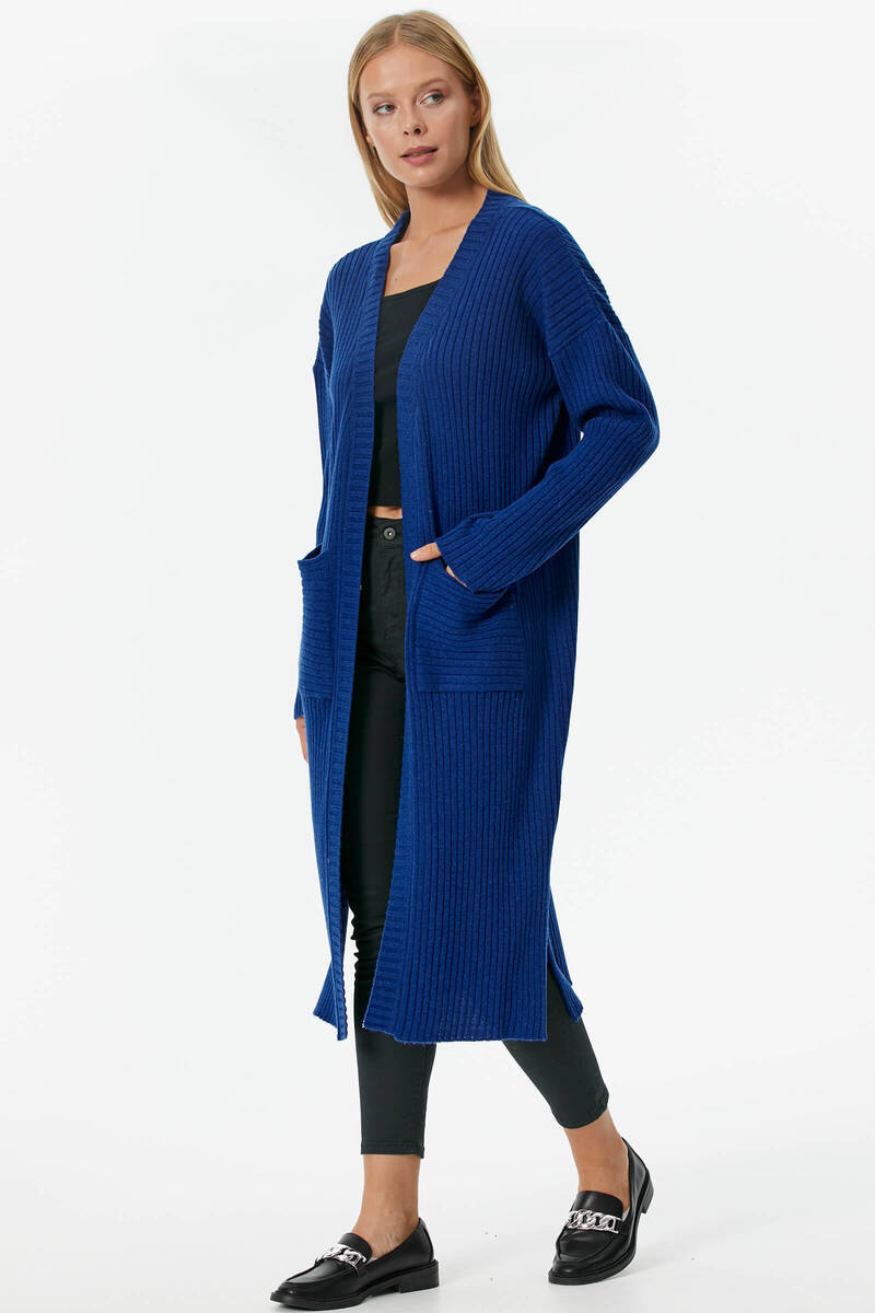 Oversize Uzun Triko Hırka - Saks (4) Sementa