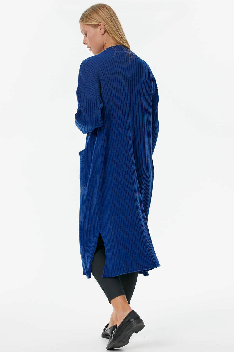 Oversize Uzun Triko Hırka - Saks (5) Sementa