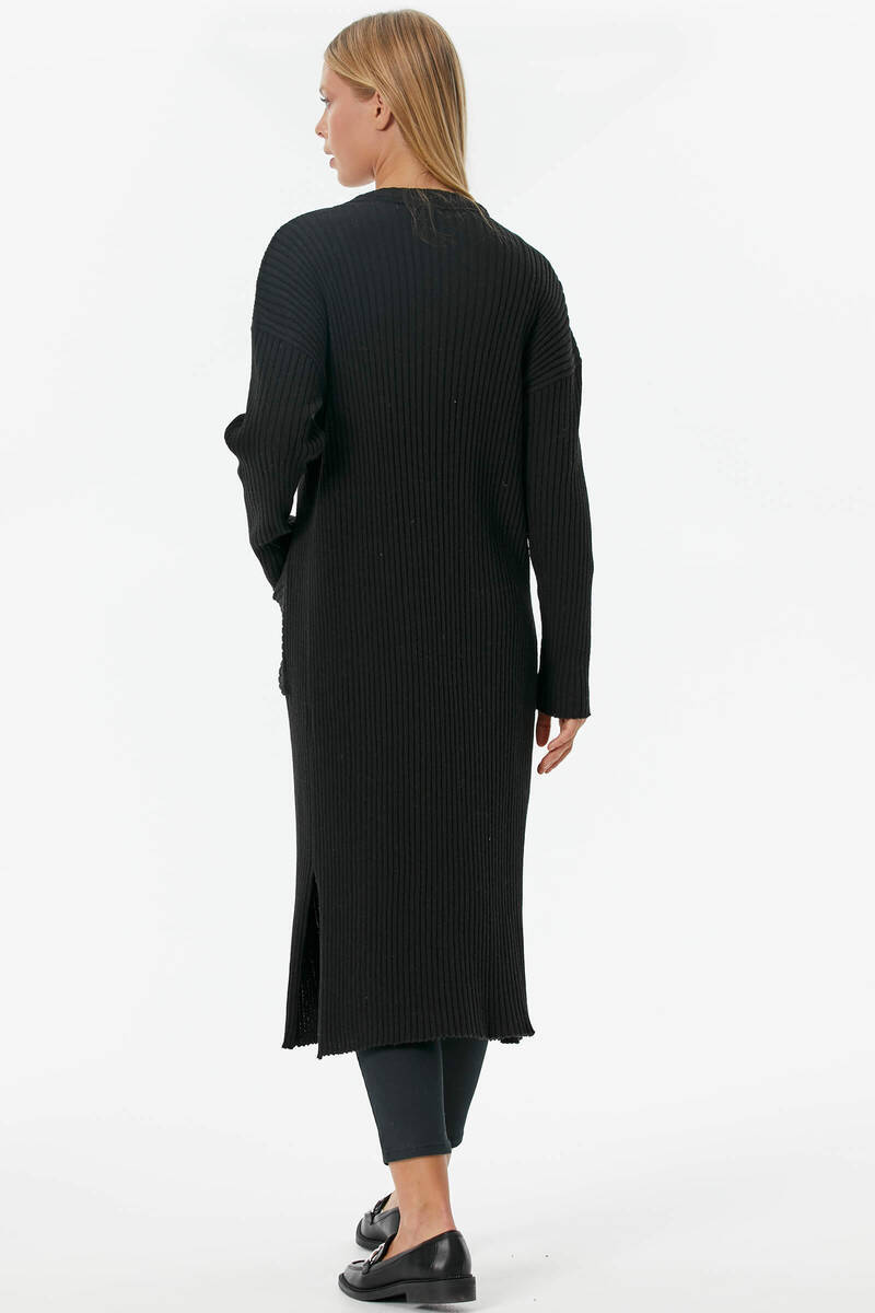 Oversize Uzun Triko Hırka - Siyah (5) Sementa