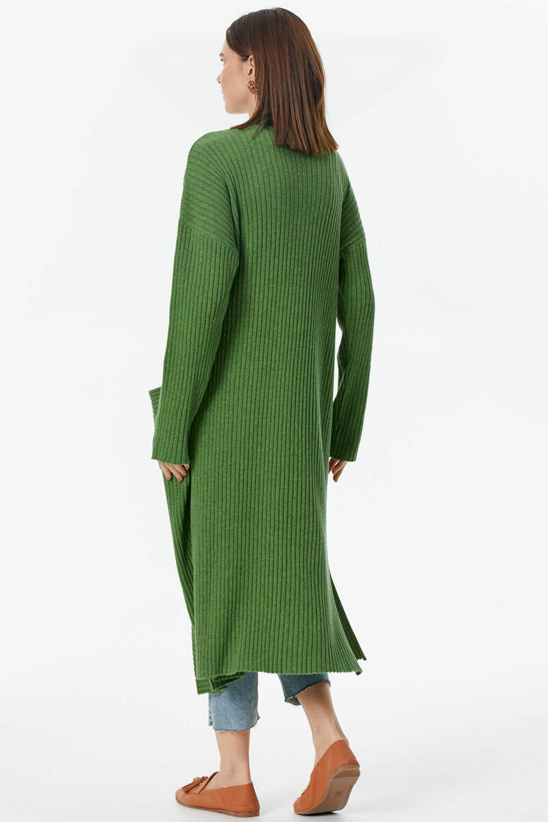 Oversize Uzun Triko Hırka - Yeşil (5) Sementa