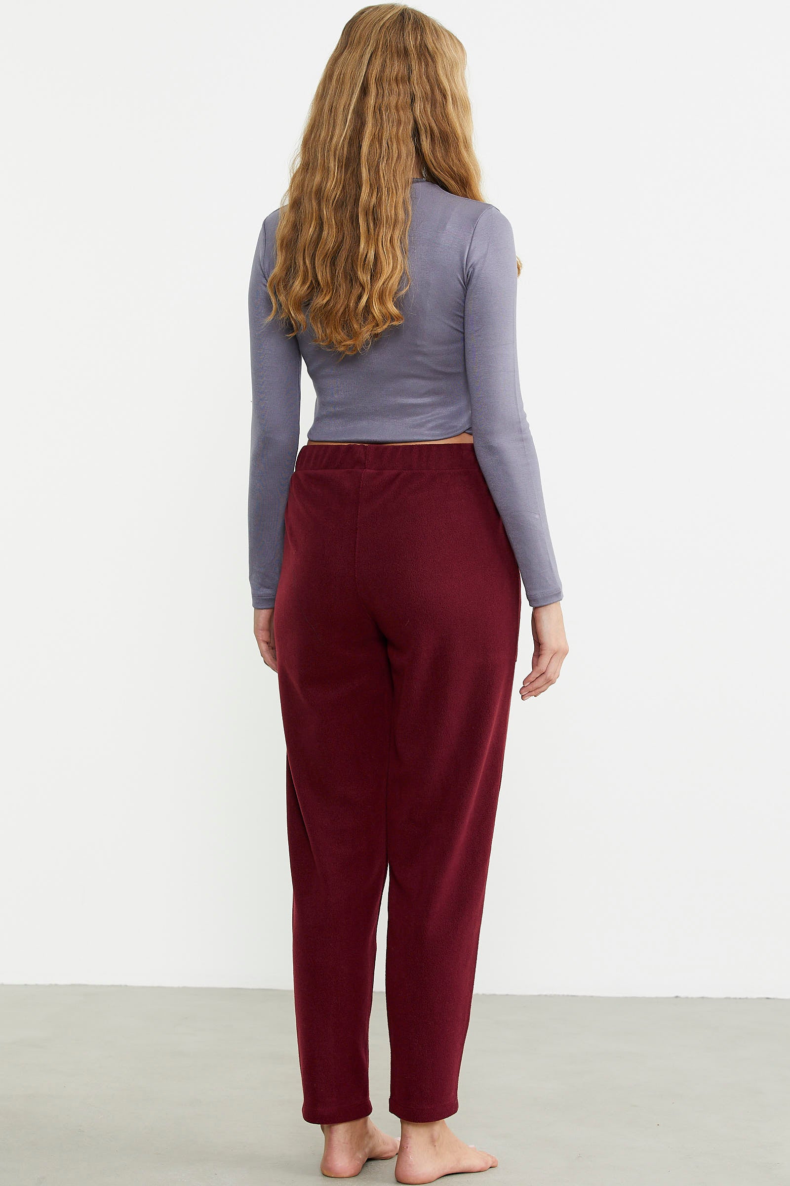 Paça Detaylı Polar Eşofman Altı - Bordo - Sementa