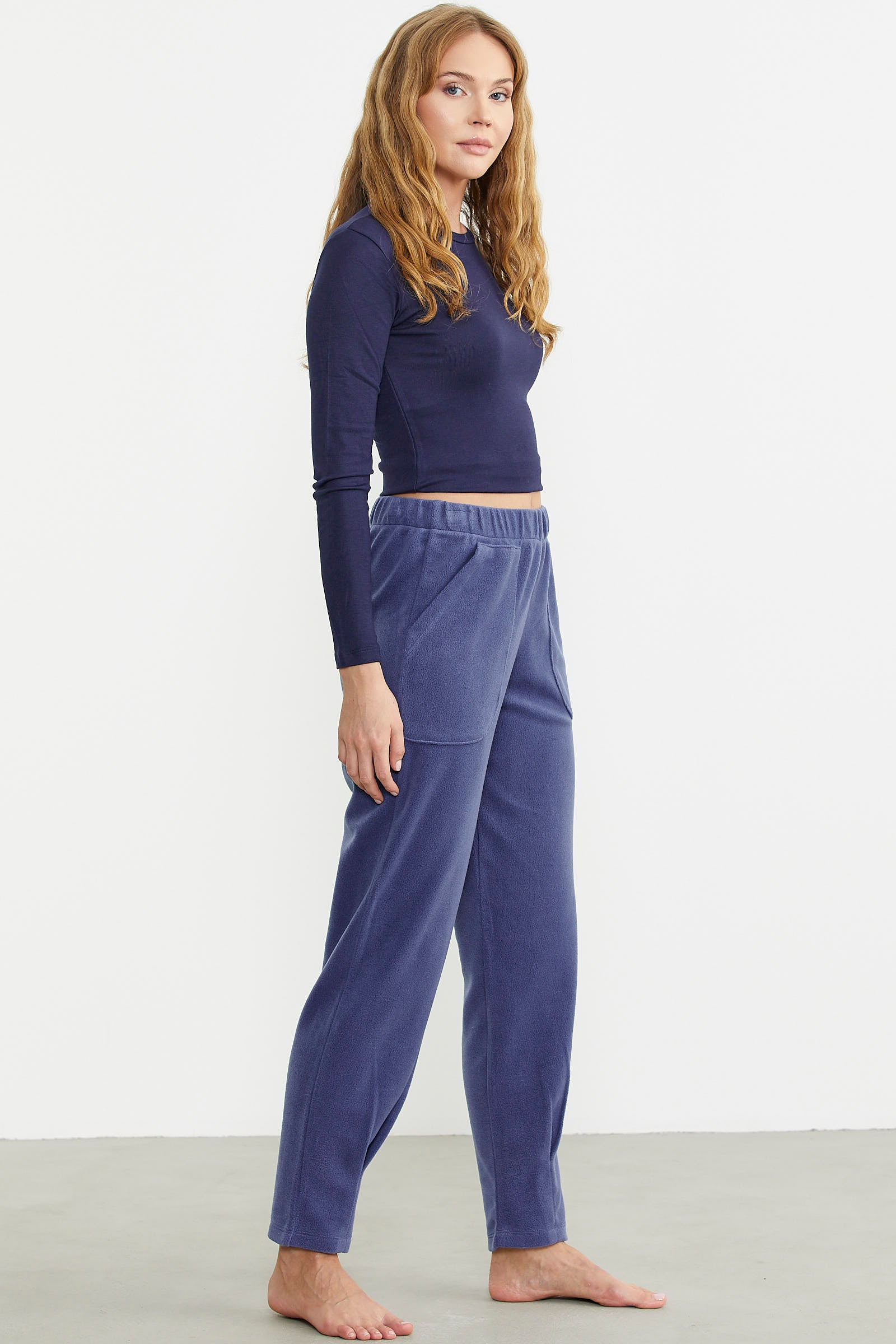 Paça Detaylı Polar Eşofman Altı - Indigo - Sementa