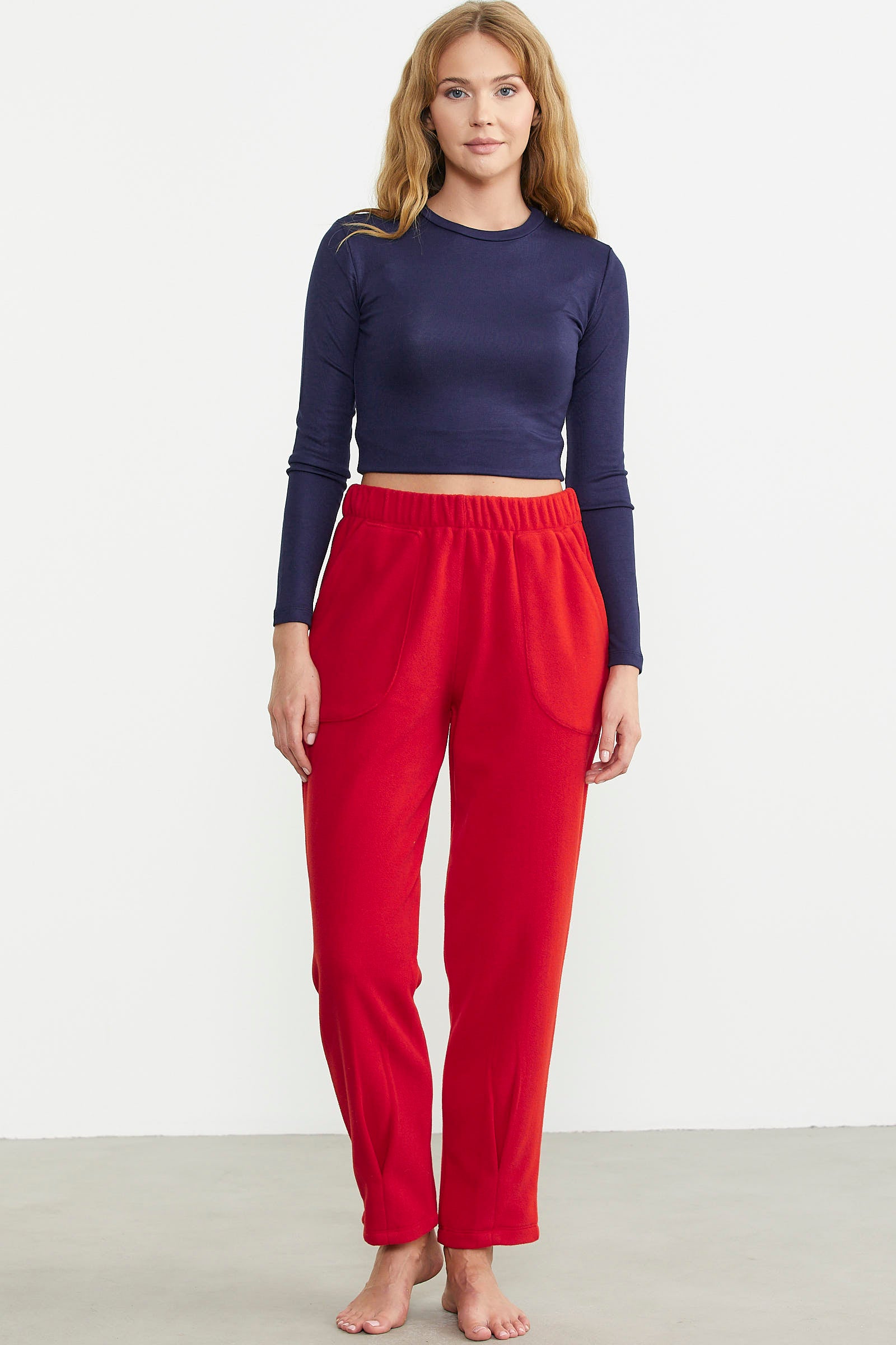 Paça Detaylı Polar Eşofman Altı - Kırmızı - Sementa