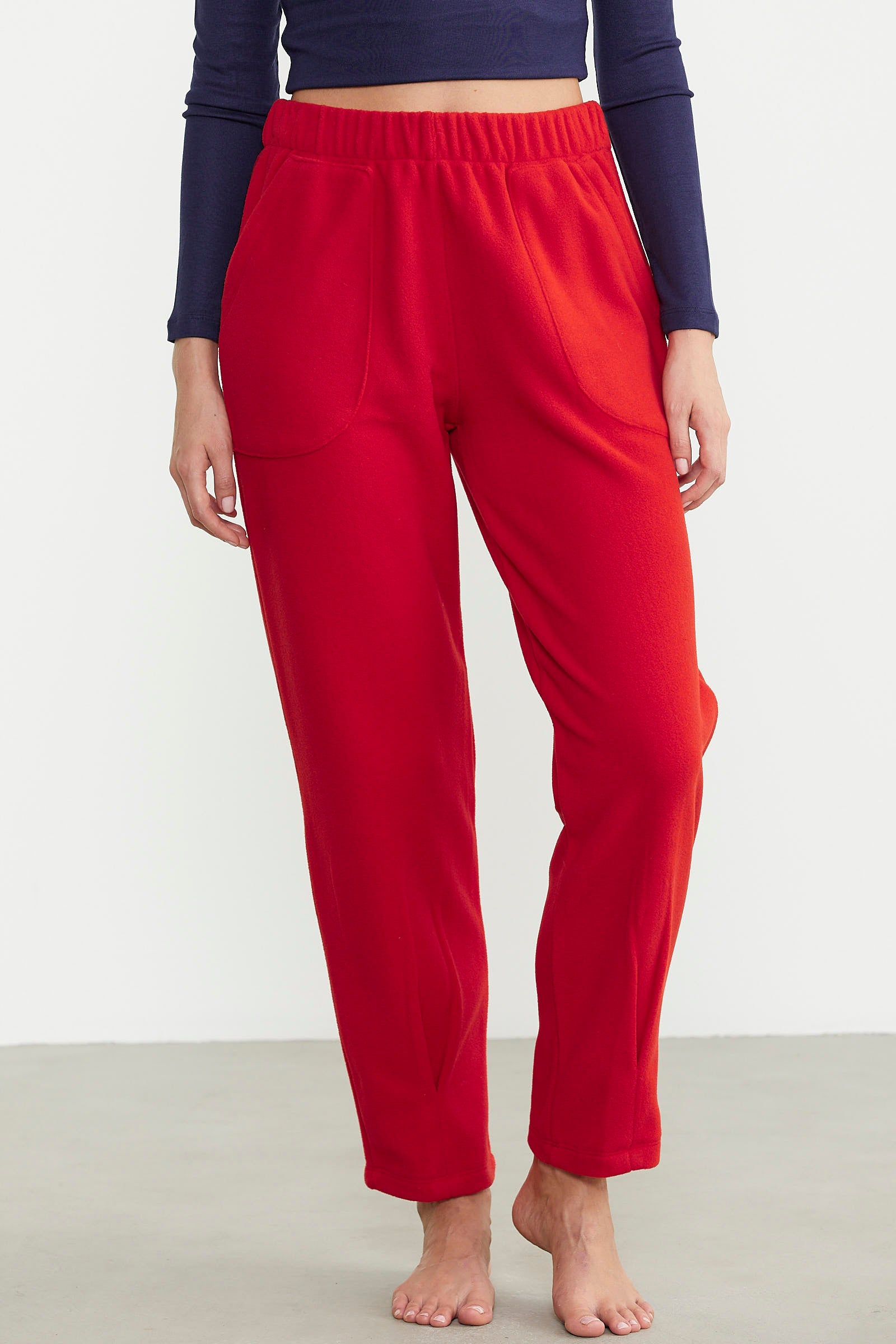 Paça Detaylı Polar Eşofman Altı - Kırmızı - Sementa