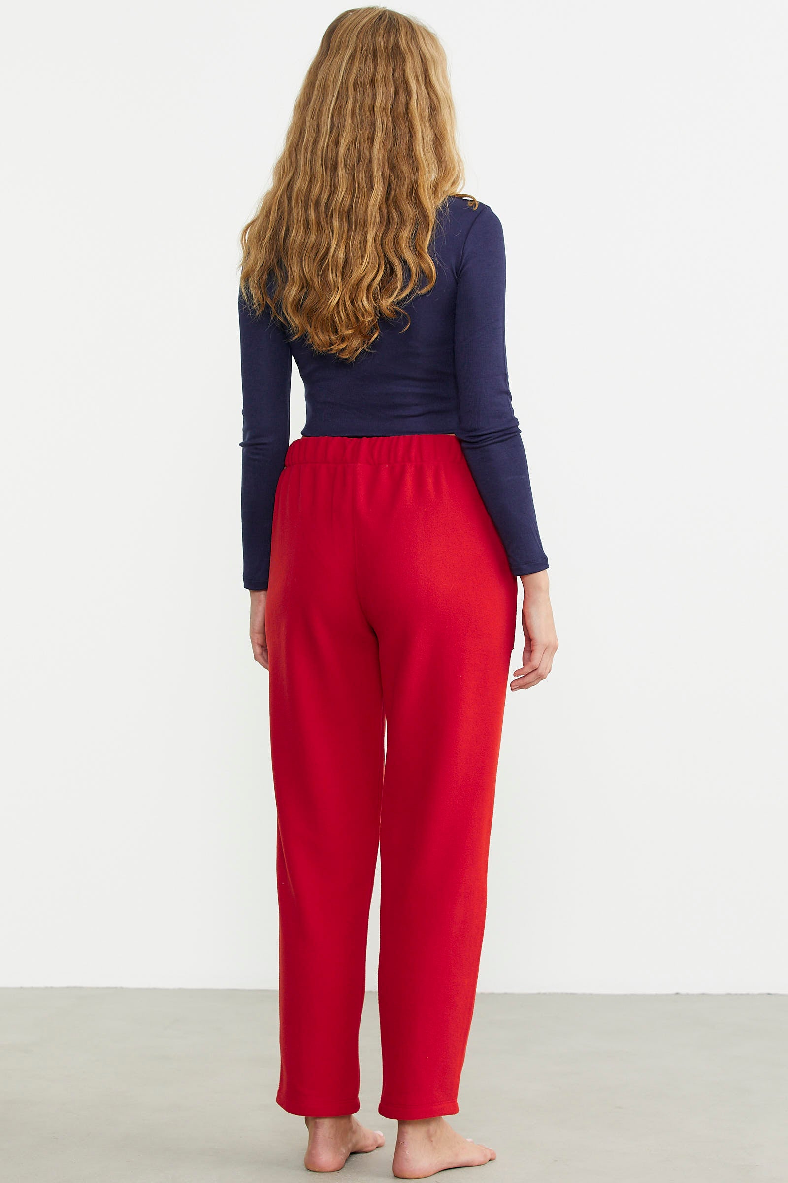 Paça Detaylı Polar Eşofman Altı - Kırmızı - Sementa