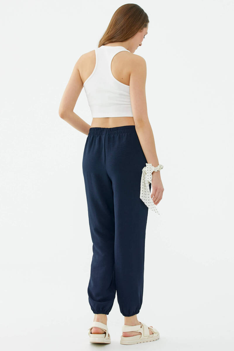 Paçası Lastikli Rahat Kalıp Krep Pantolon - Lacivert (5) Sementa