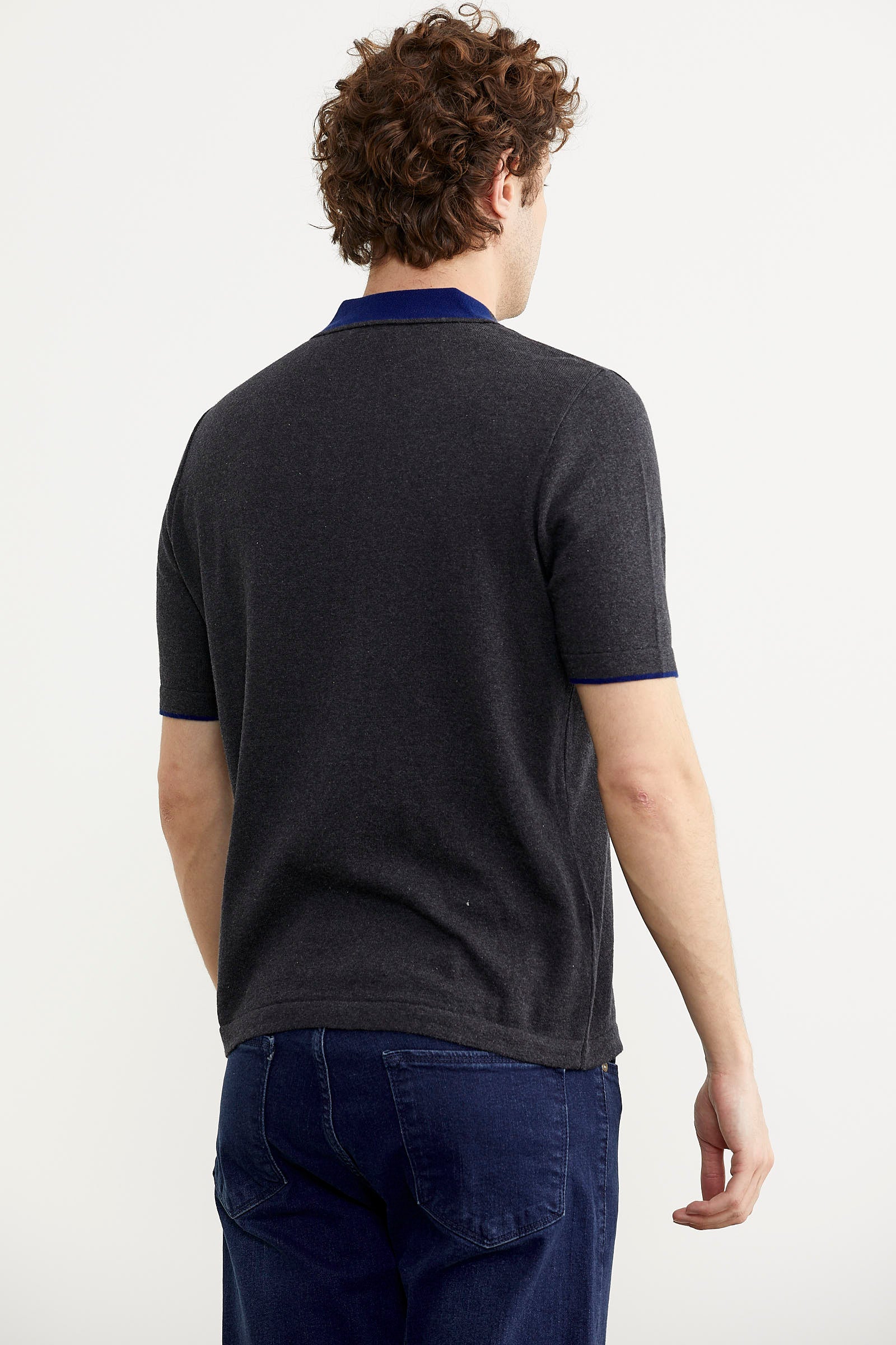 Pamuk Polo Yaka Kısa Kol Triko Tişört - Antrasit (5) Sementa