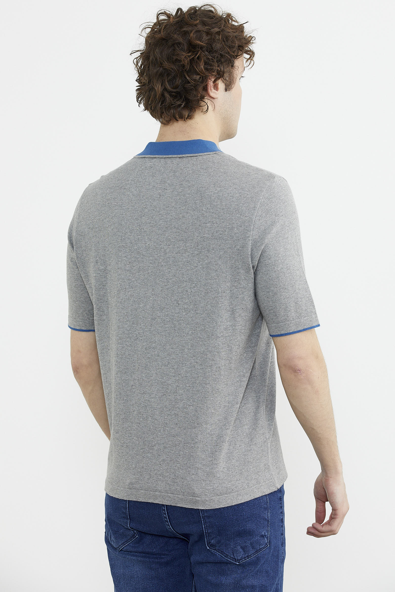 Pamuk Polo Yaka Kısa Kol Triko Tişört - Gri (6) Sementa