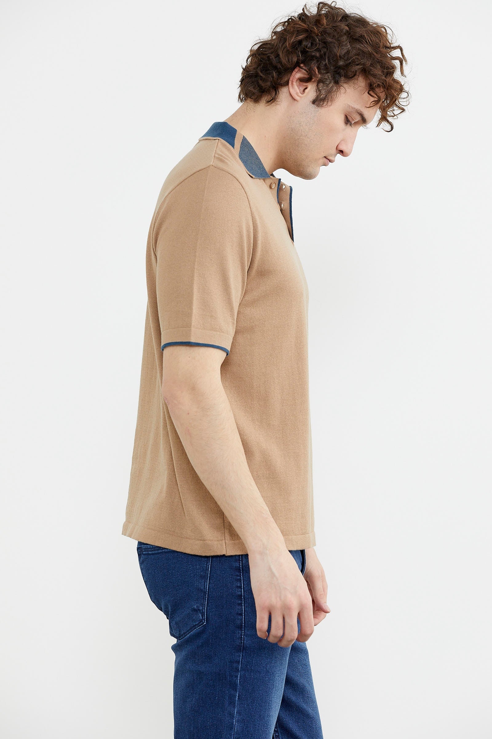 Pamuk Polo Yaka Kısa Kol Triko Tişört - Kamel (4) Sementa