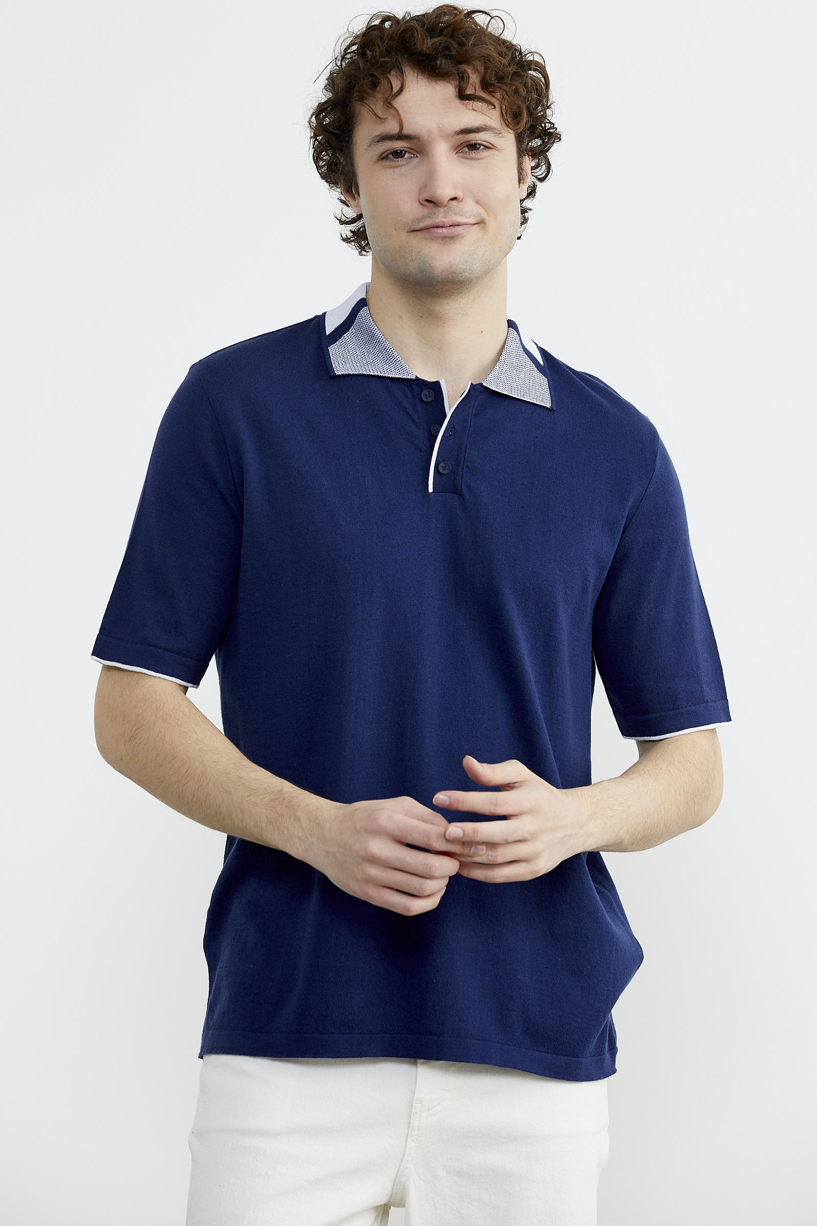 Pamuk Polo Yaka Kısa Kol Triko Tişört - Lacivert (1) Sementa