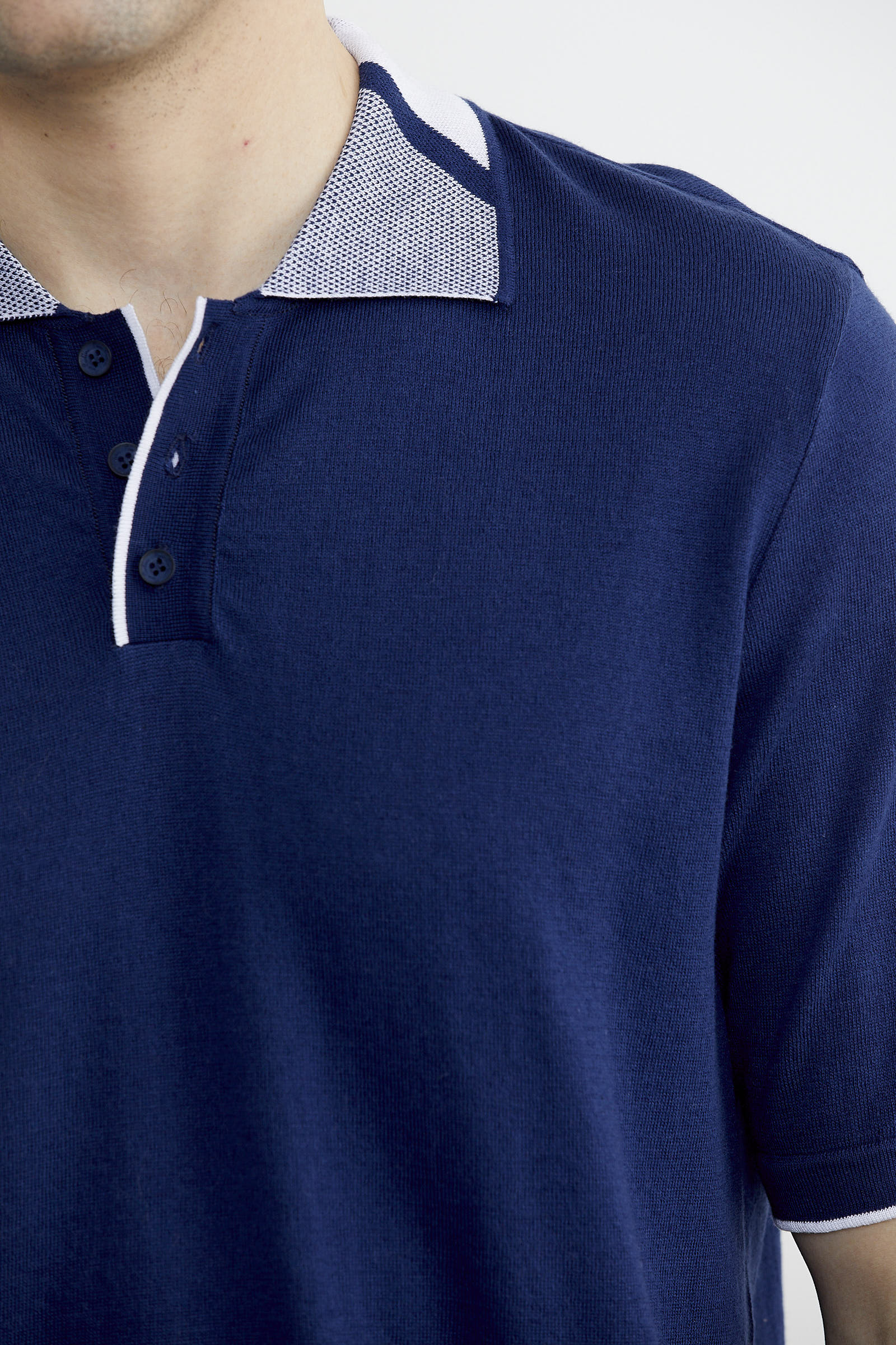 Pamuk Polo Yaka Kısa Kol Triko Tişört - Lacivert (5) Sementa