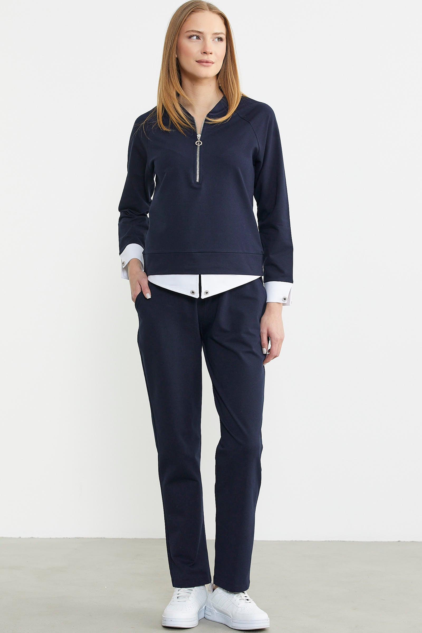 Parça Detaylı Yarım Fermuar Eşofman Takım - Lacivert - Sementa