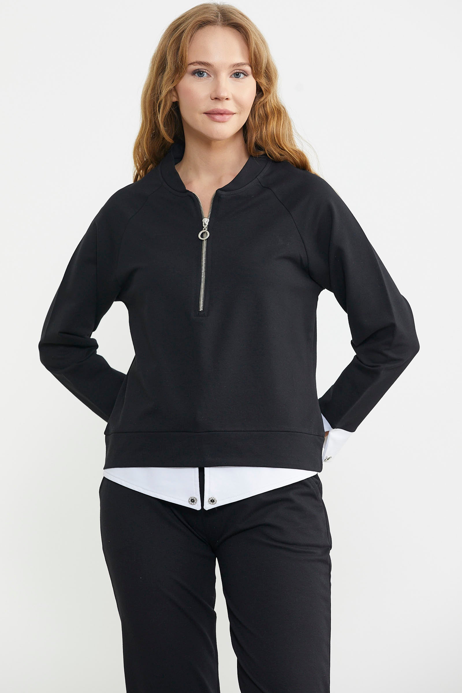 Parça Detaylı Yarım Fermuar Eşofman Takım - Siyah - Sementa