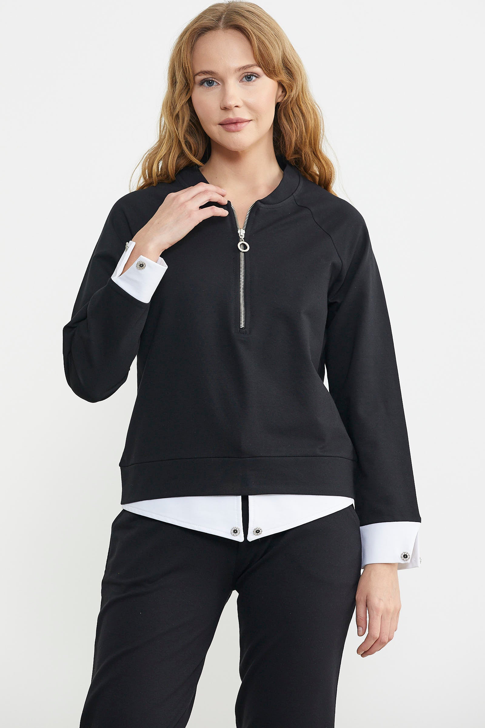 Parça Detaylı Yarım Fermuar Eşofman Takım - Siyah - Sementa