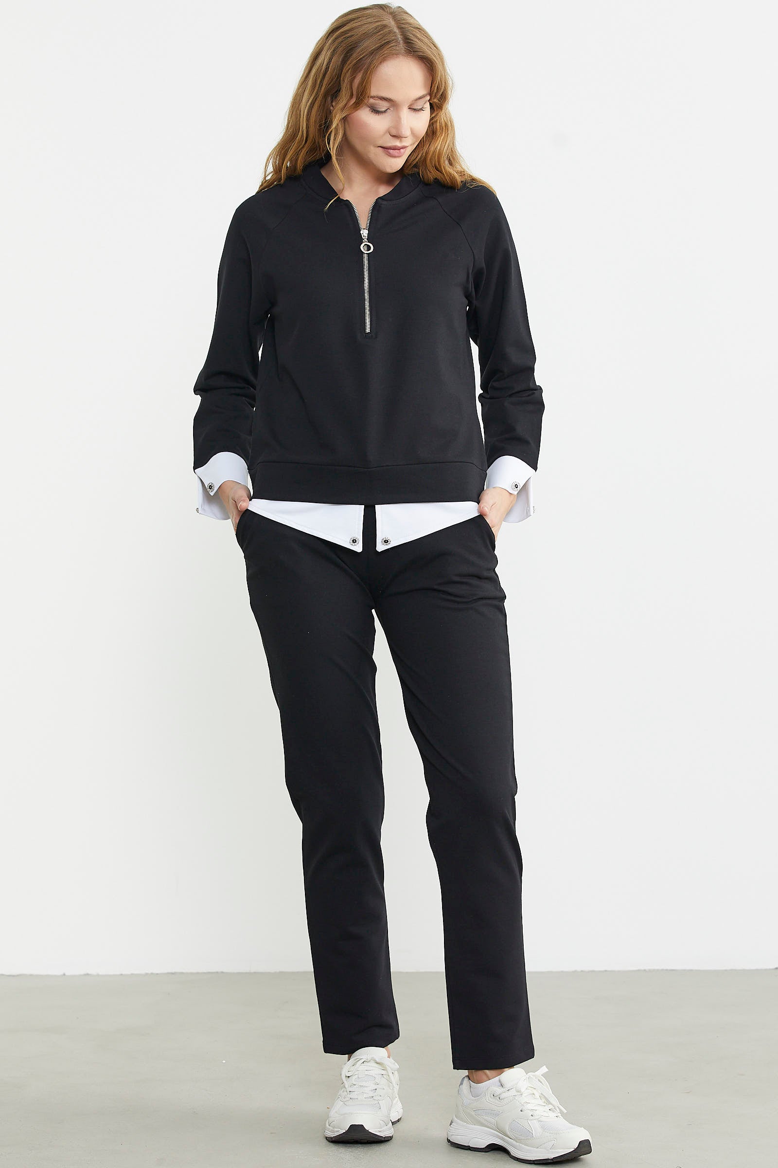 Parça Detaylı Yarım Fermuar Eşofman Takım - Siyah - Sementa