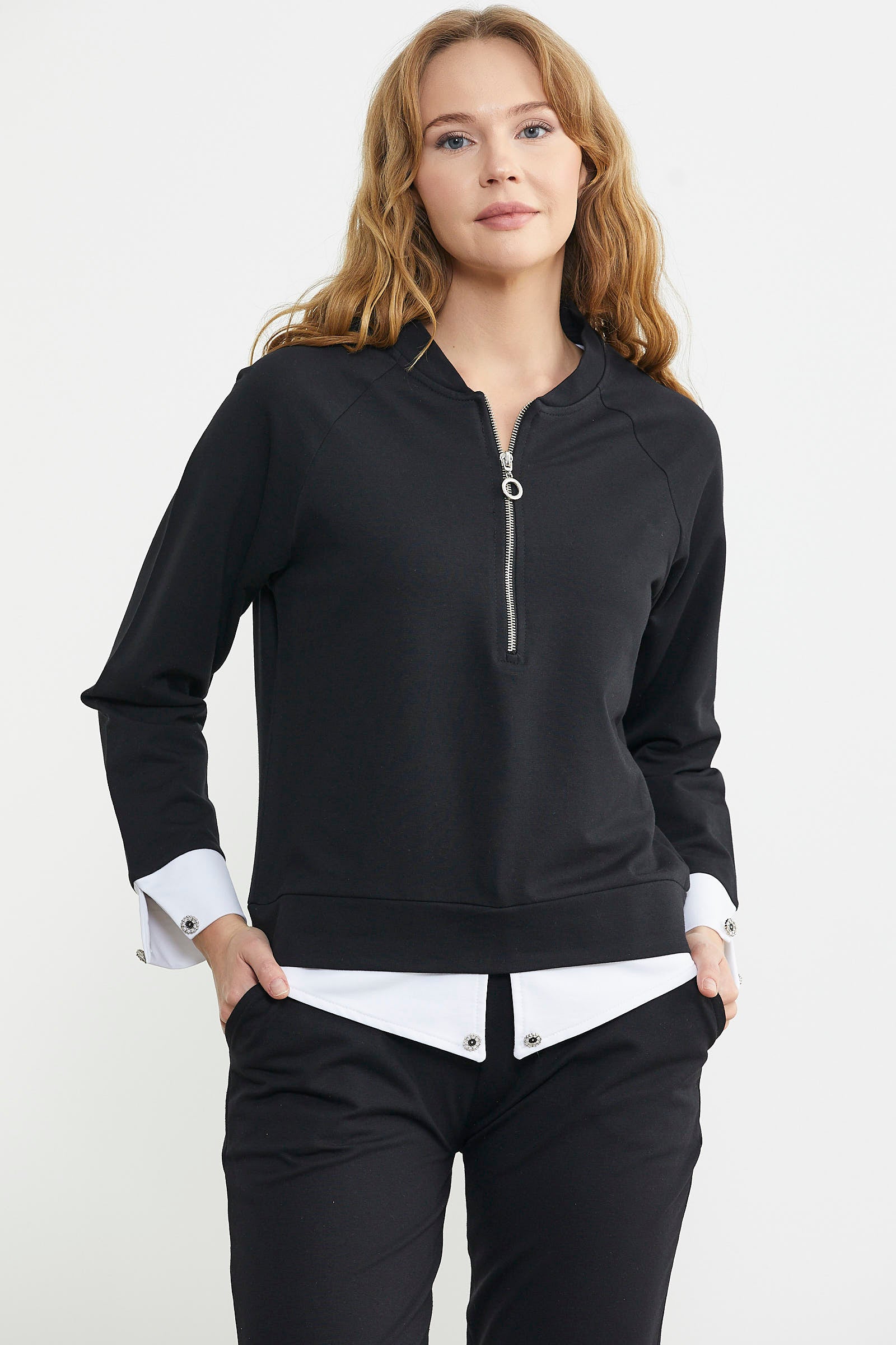 Parça Detaylı Yarım Fermuar Eşofman Takım - Siyah - Sementa