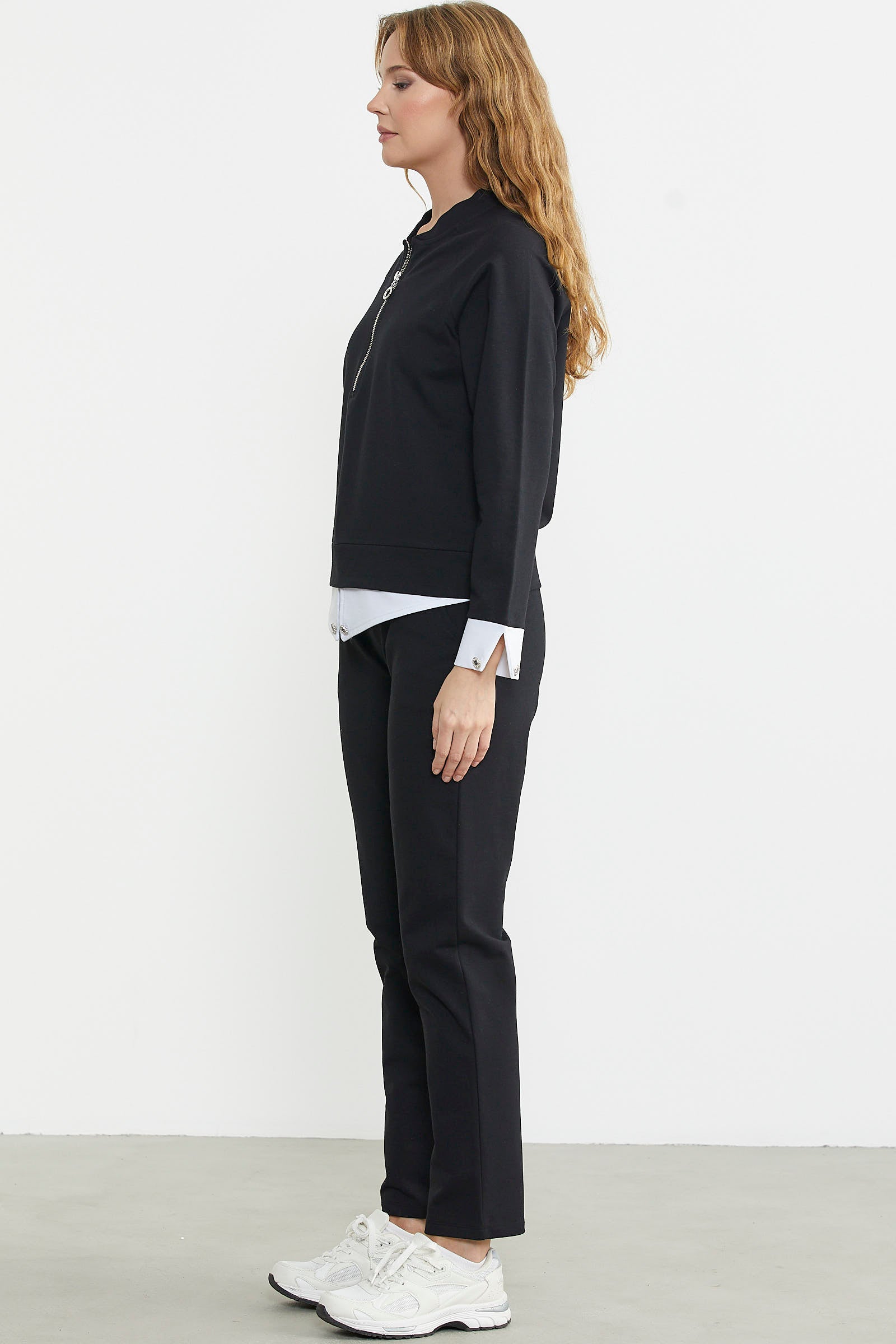 Parça Detaylı Yarım Fermuar Eşofman Takım - Siyah - Sementa