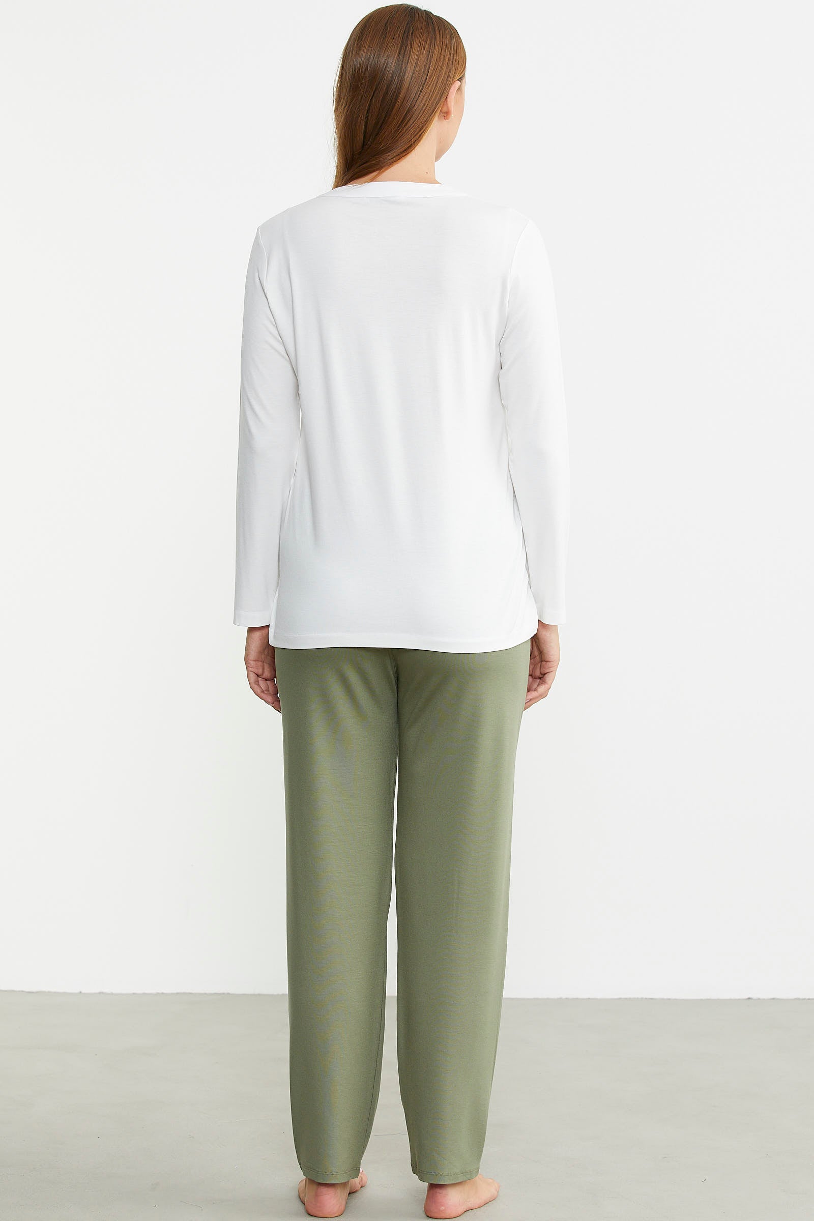 Patlı Düğmeli Desen Kombinli Pijama Takım - Yeşil - Sementa