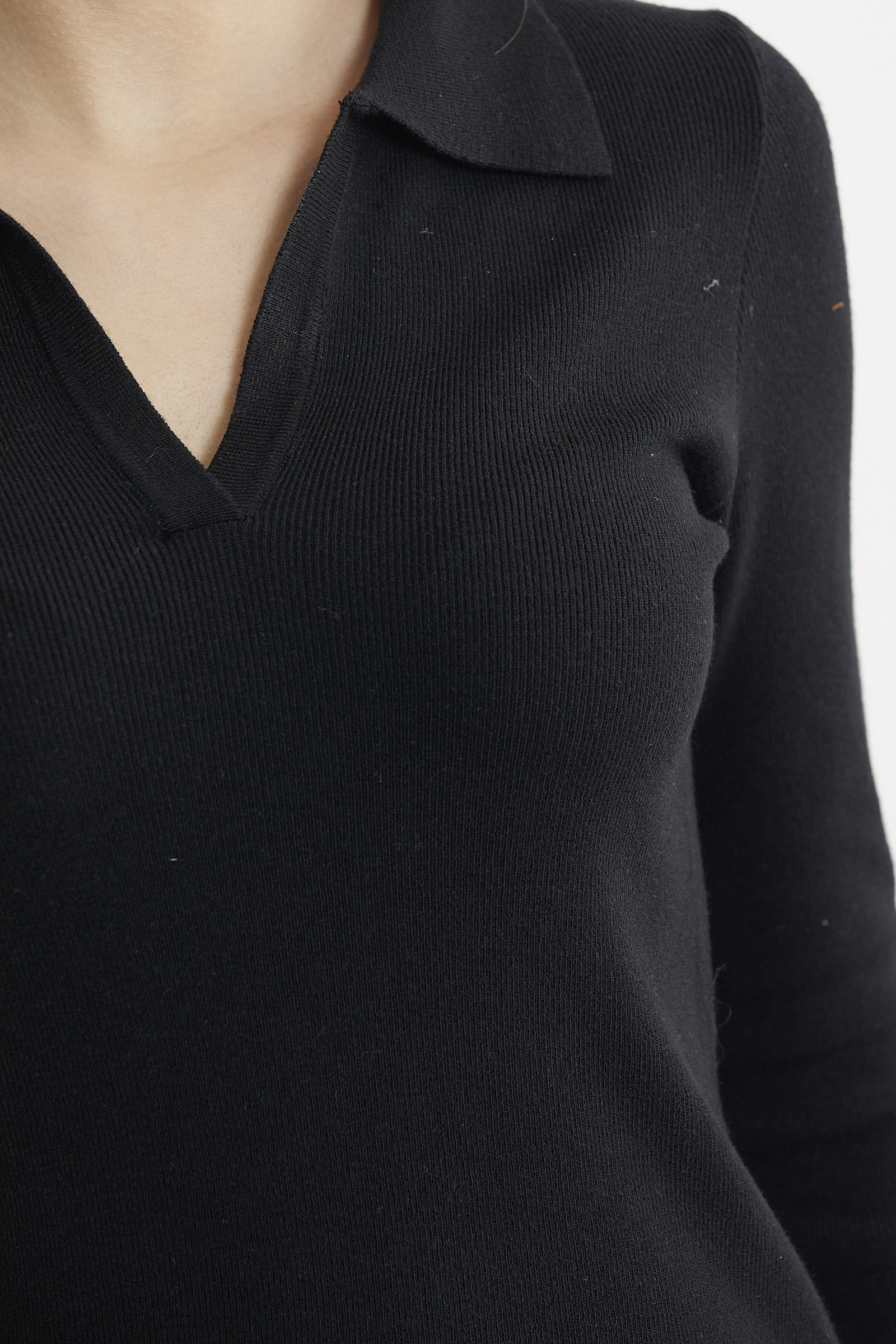 Patlı Polo Yaka Basic Triko Elbise - Siyah - Sementa