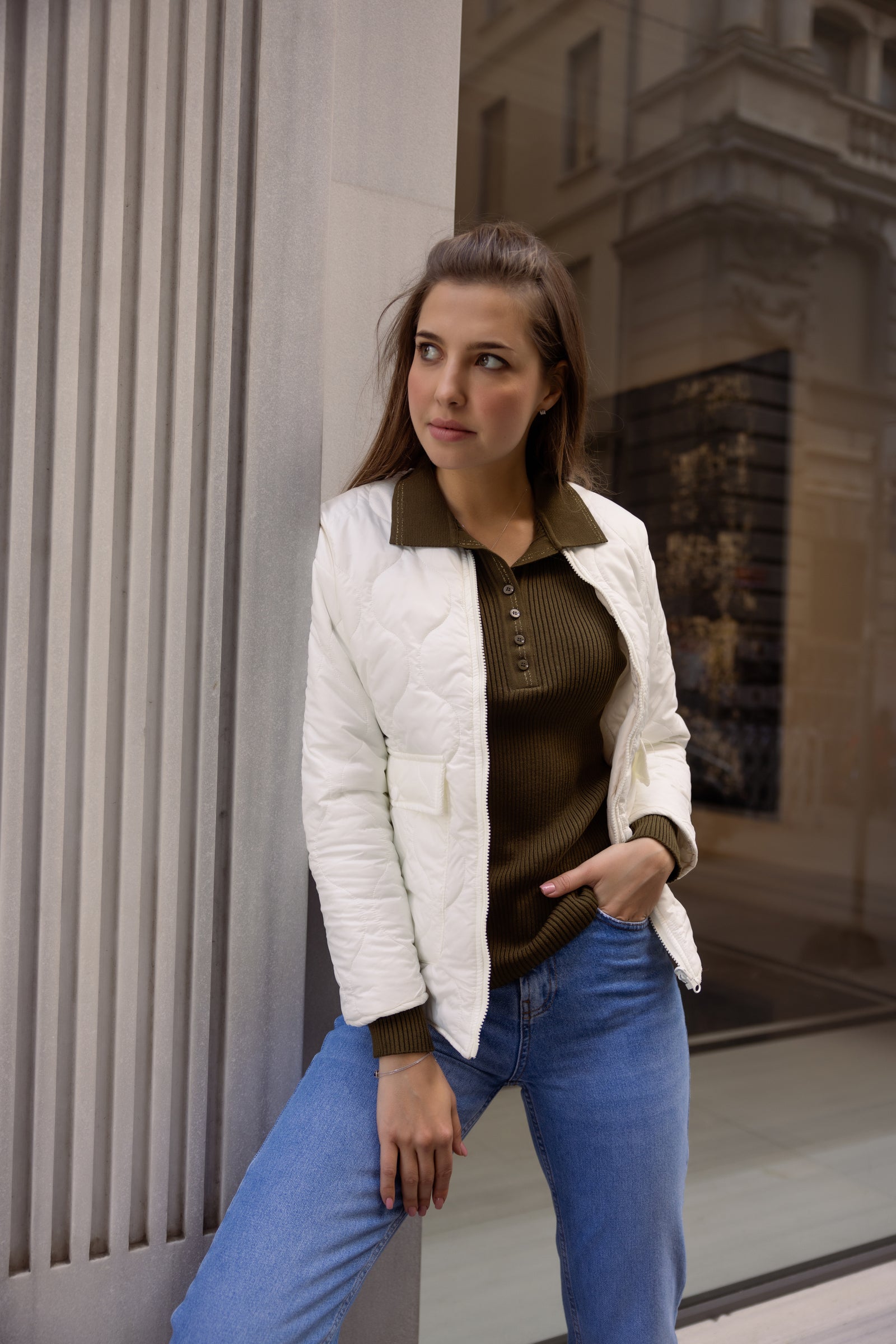 Patlı Polo Yaka Düğmeli Triko Kazak - Haki - Sementa