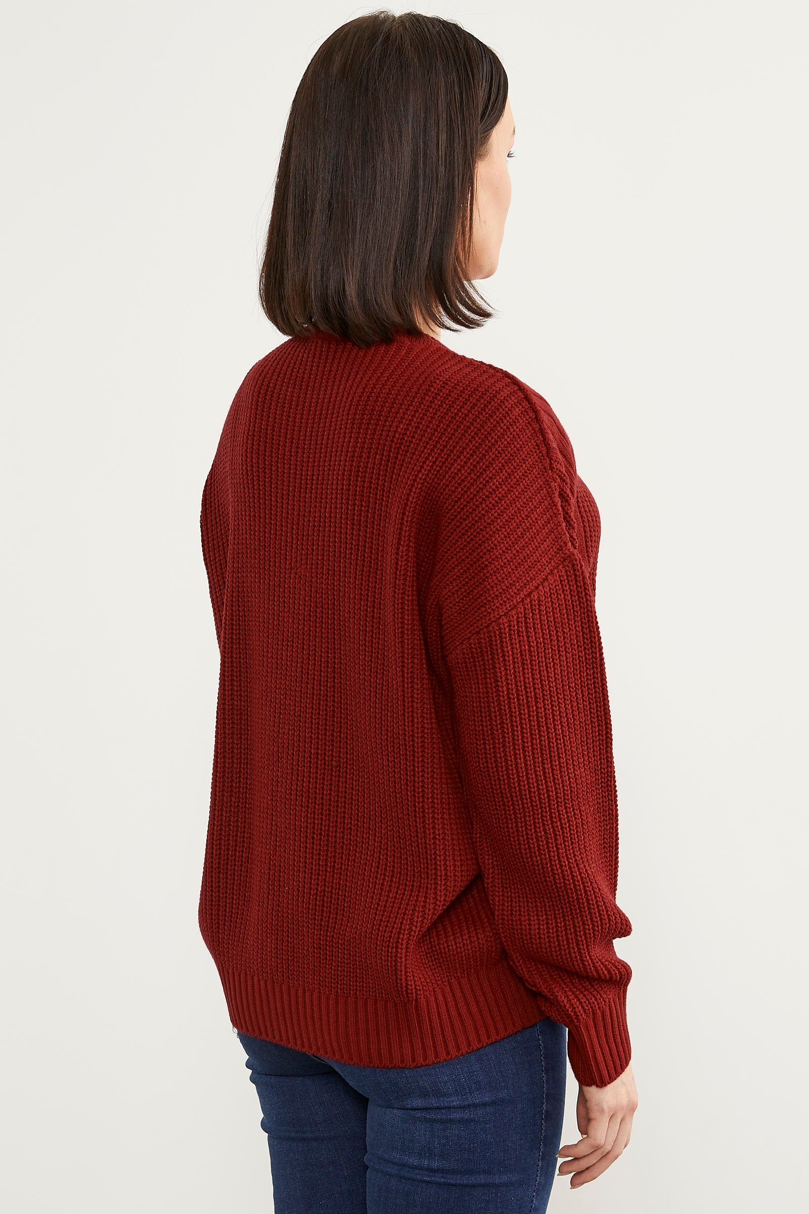 Petek Desenli Oversize Triko Kazak - Kırmızı (8) Sementa