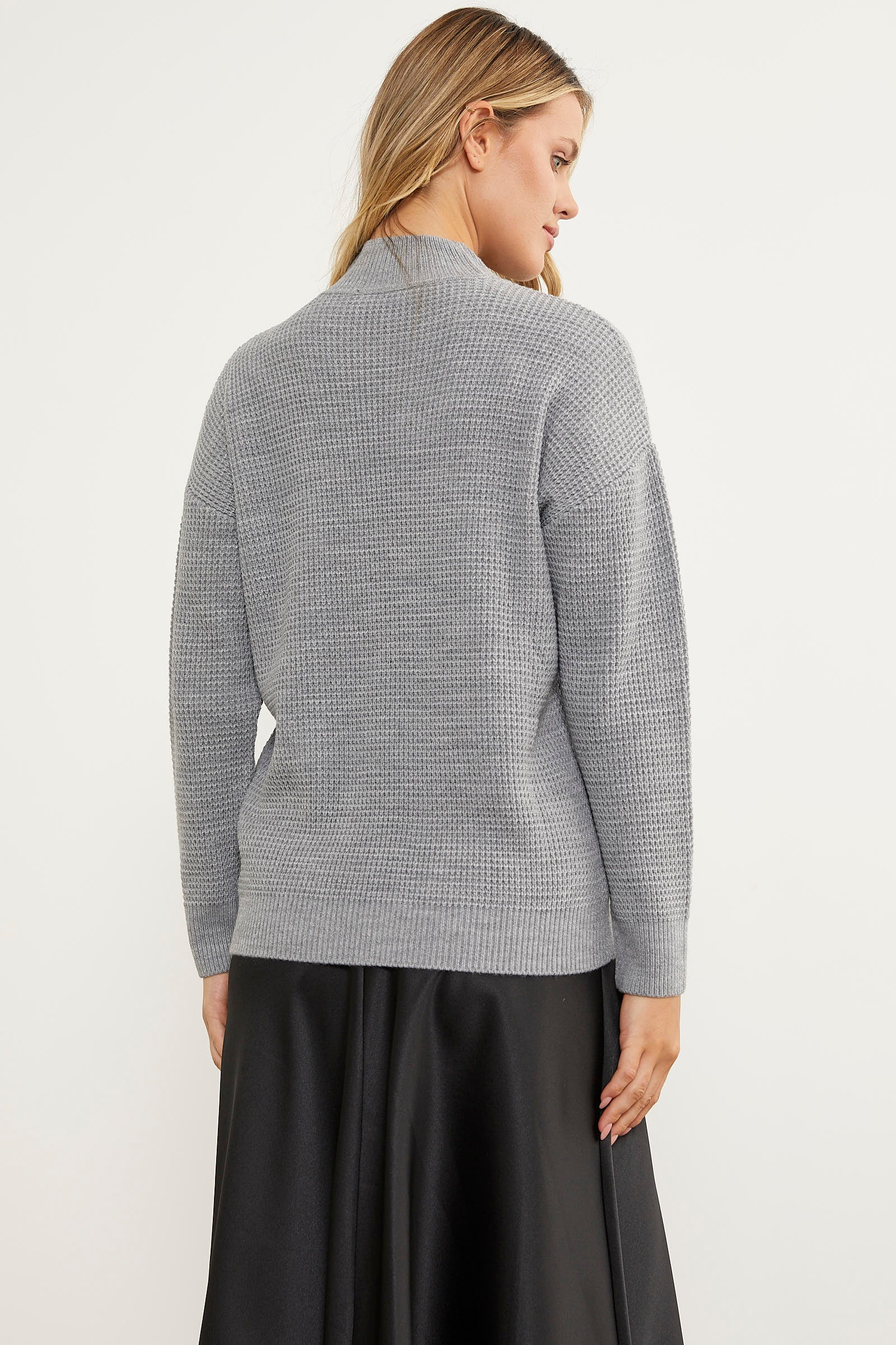 Petek Örgü Dik Yaka Triko Kazak - Gri (7) Sementa