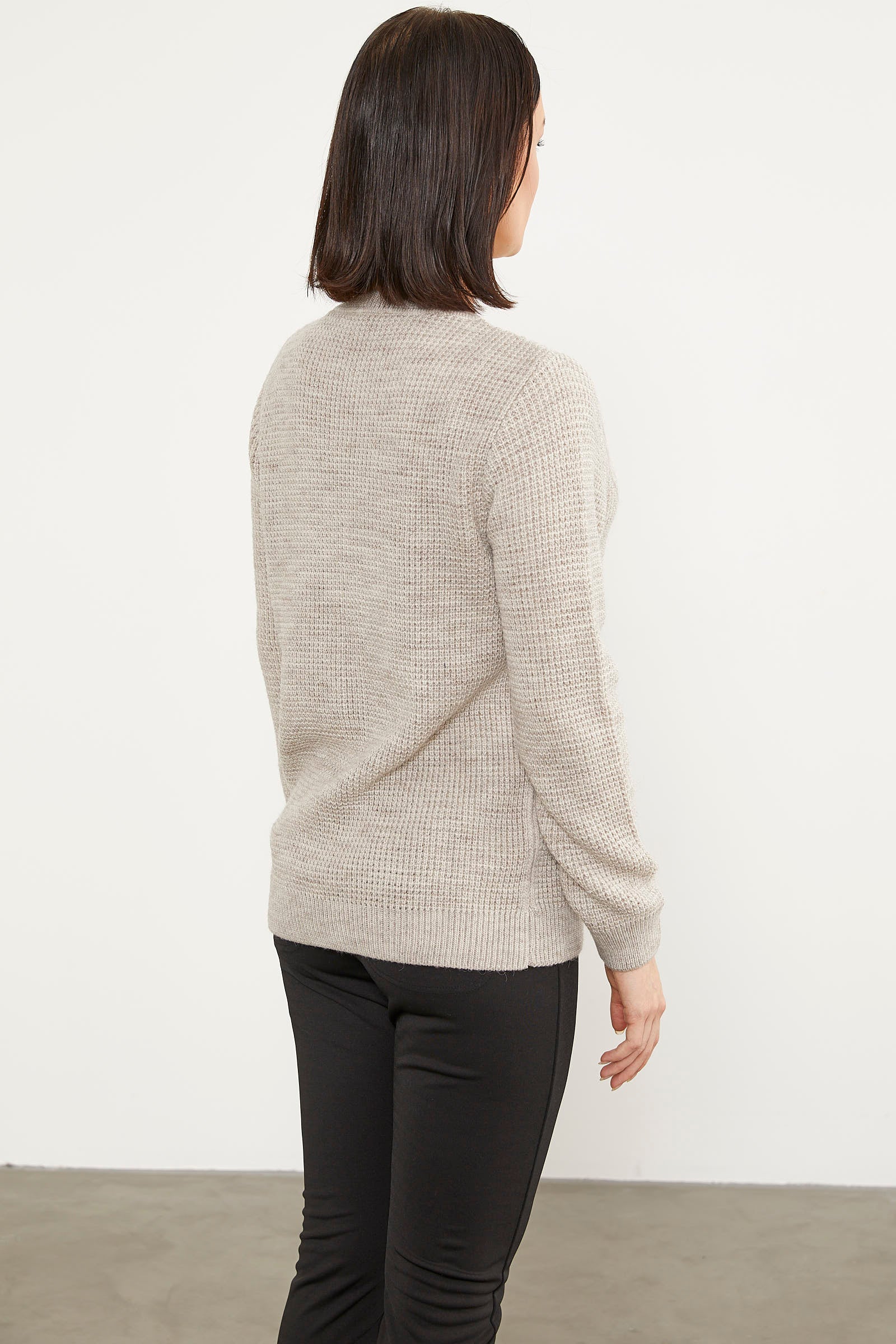 Petek Örgü Düğmeli Triko Hırka - Bej (5) Sementa