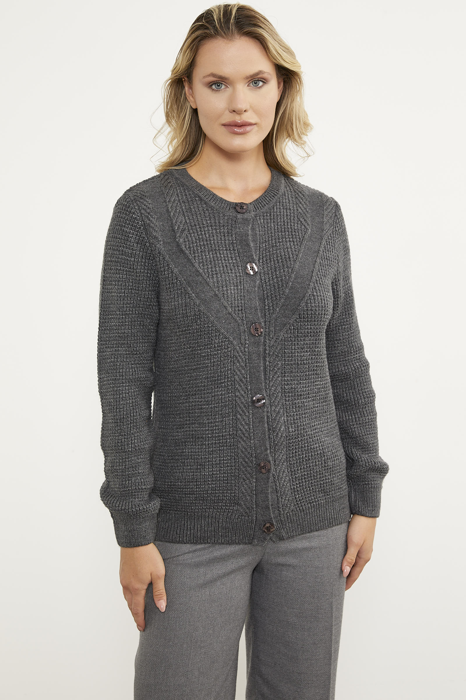 Petek Örgü Düğmeli Triko Hırka - Koyu Gri (5) Sementa